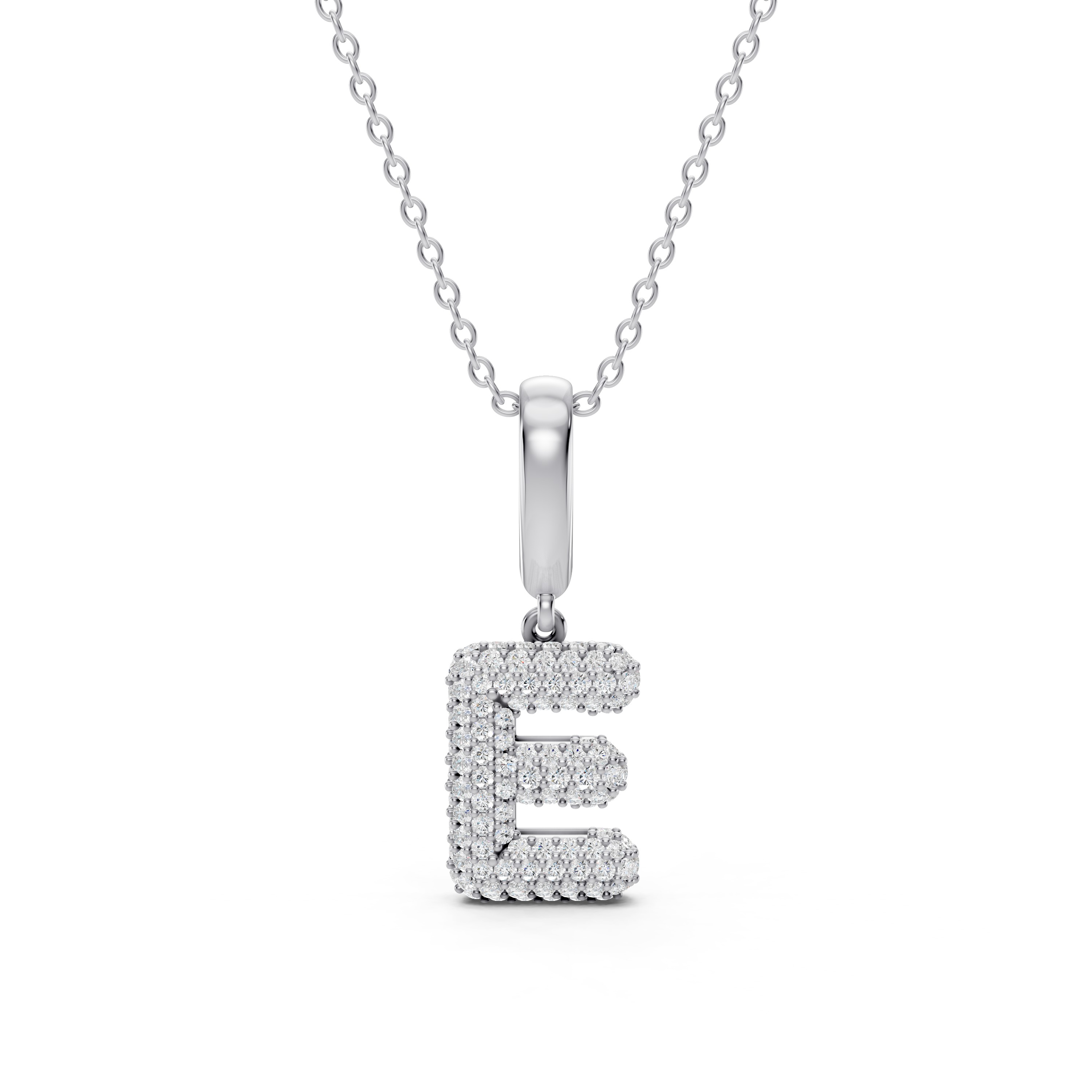 Bubble Pavé Lab Diamond Initial Silver Necklace - E