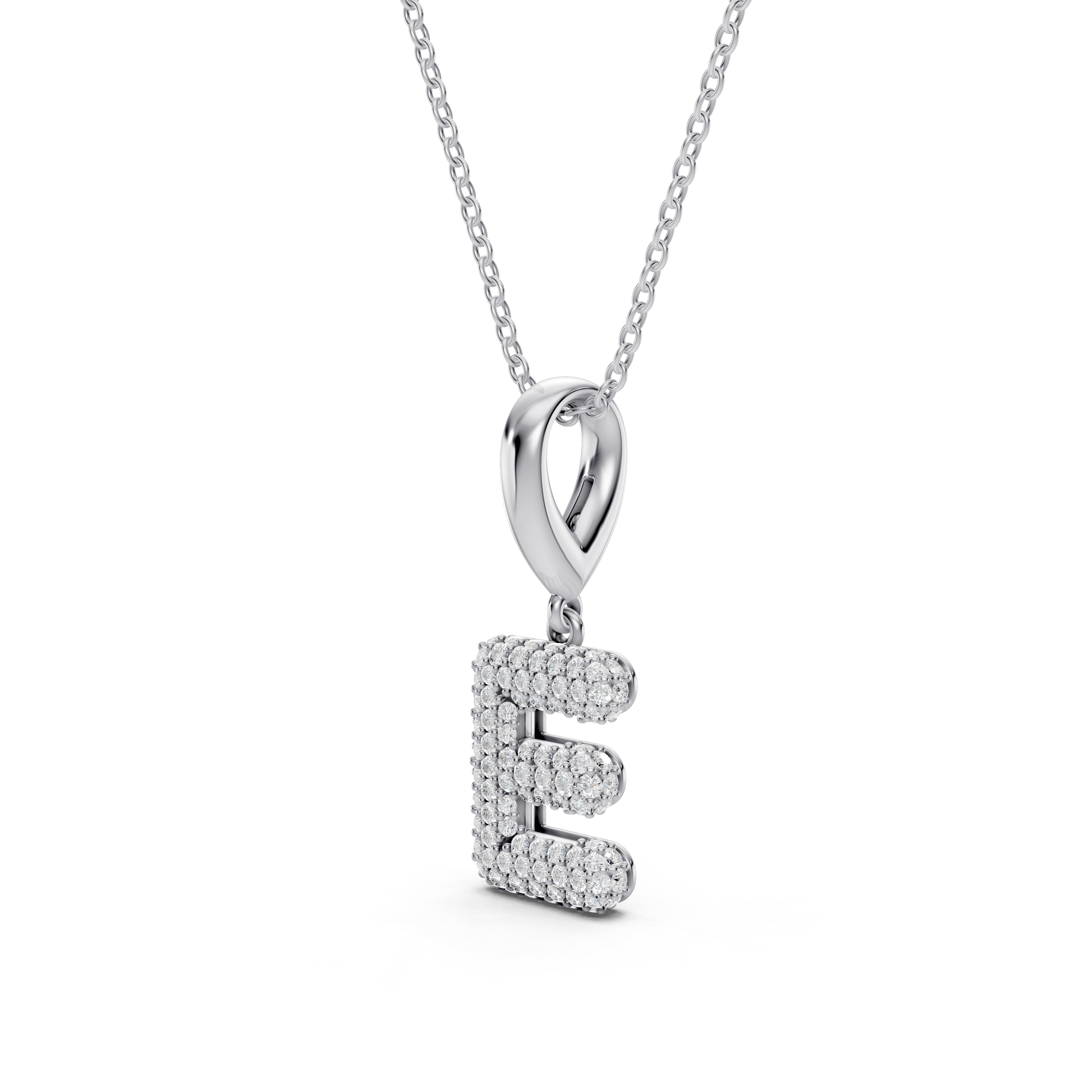 Bubble Pavé Diamond Initial Silver Necklace - E