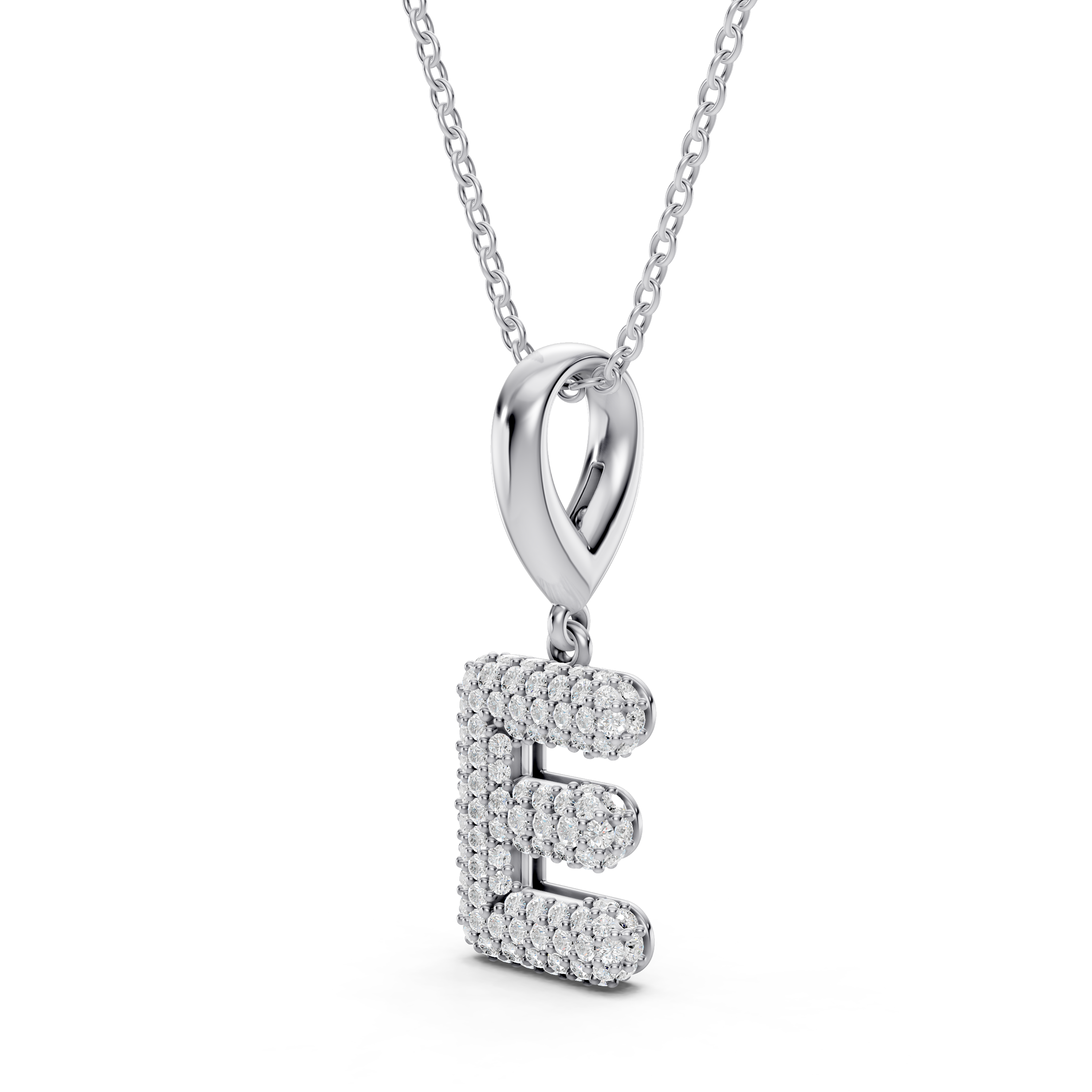 Bubble Pavé Diamond Initial Silver Necklace - E
