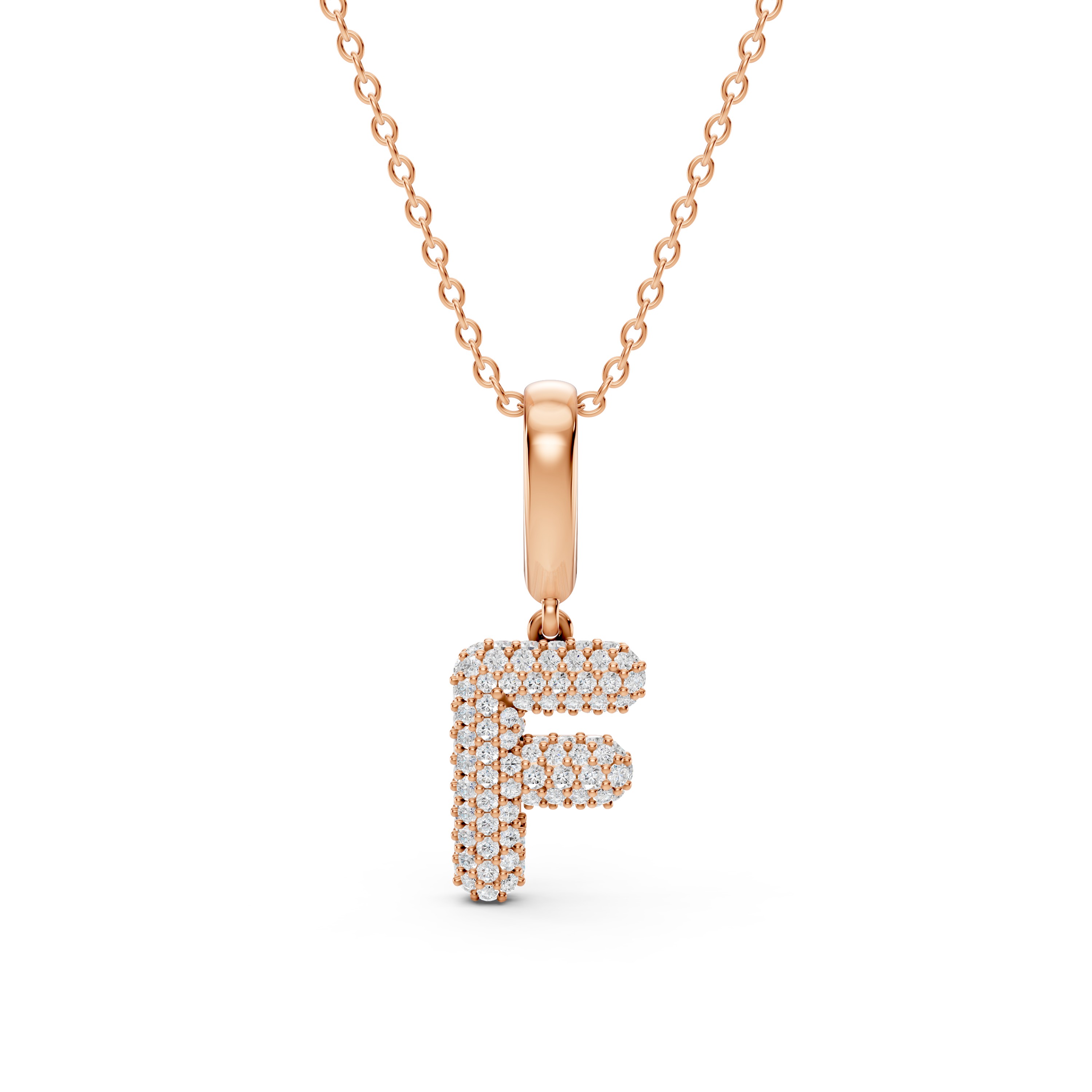 Bubble Pavé Diamond Initial Necklace - F