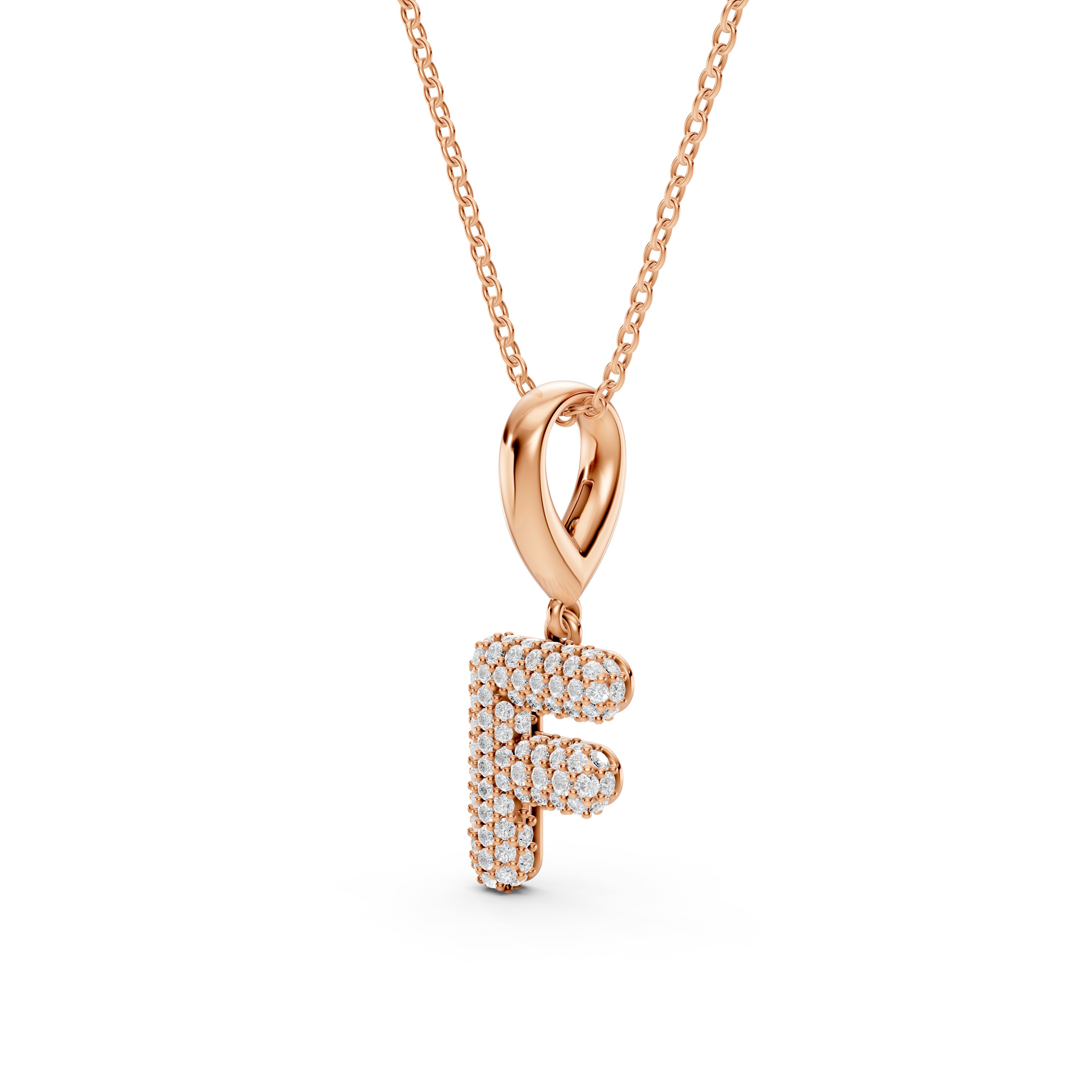 Bubble Pavé Diamond Initial Necklace - F