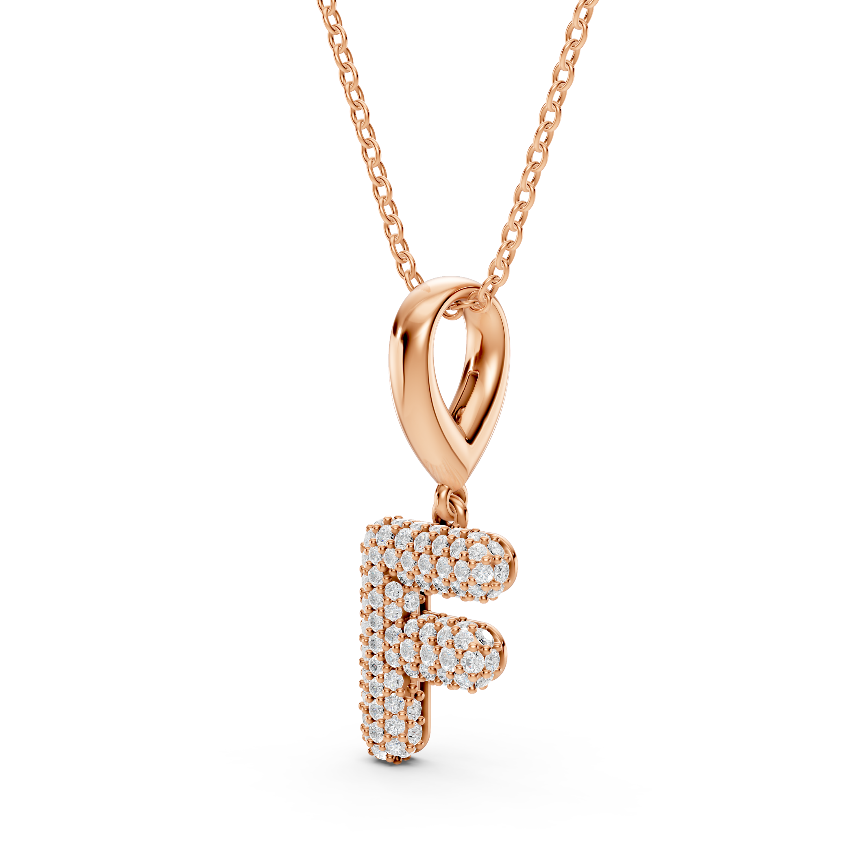 Bubble Pavé Diamond Initial Necklace - F