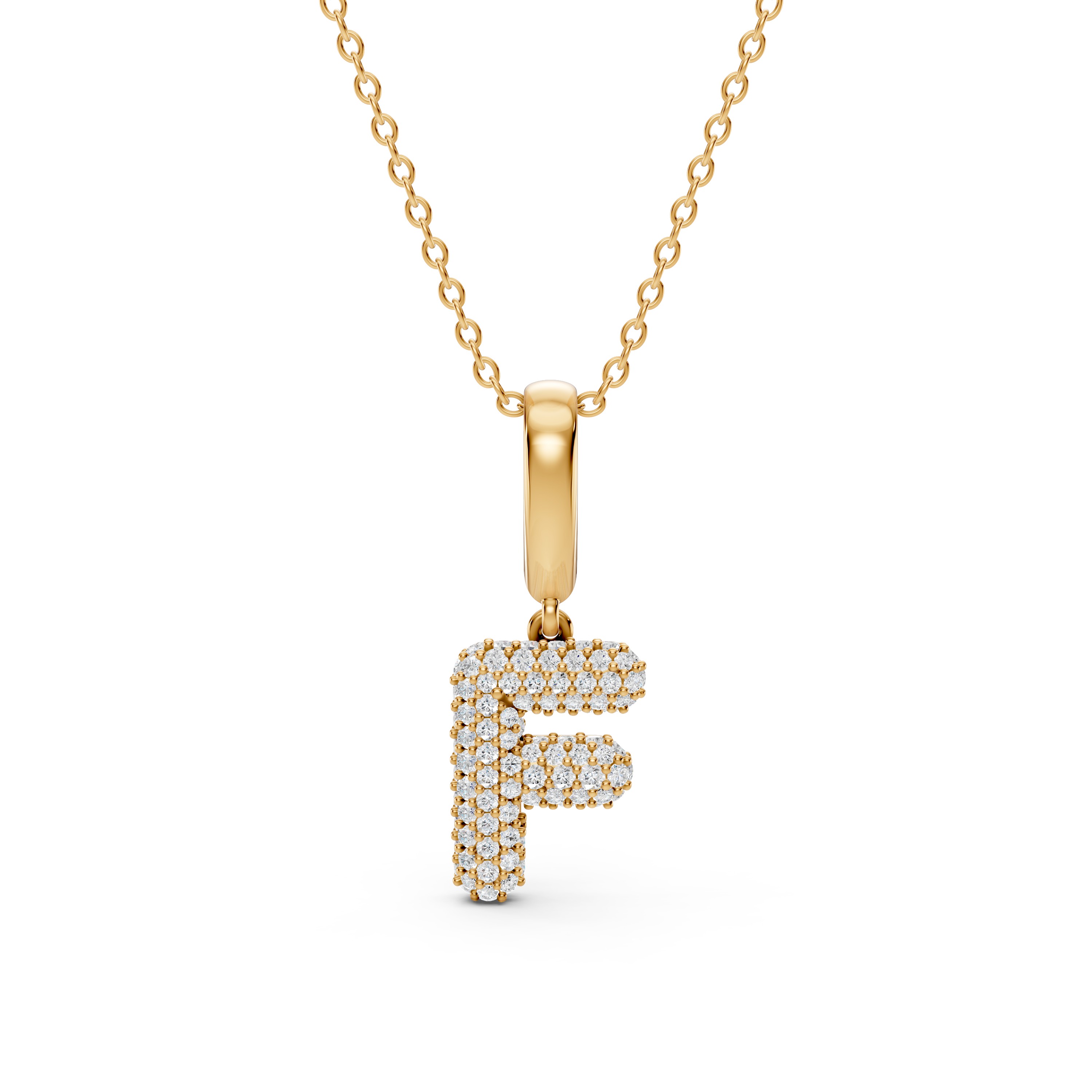 Bubble Pavé Diamond Initial Necklace - F