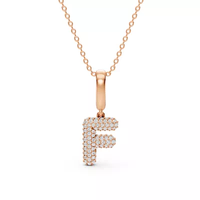 Bubble Pavé Diamond Initial Necklace - F