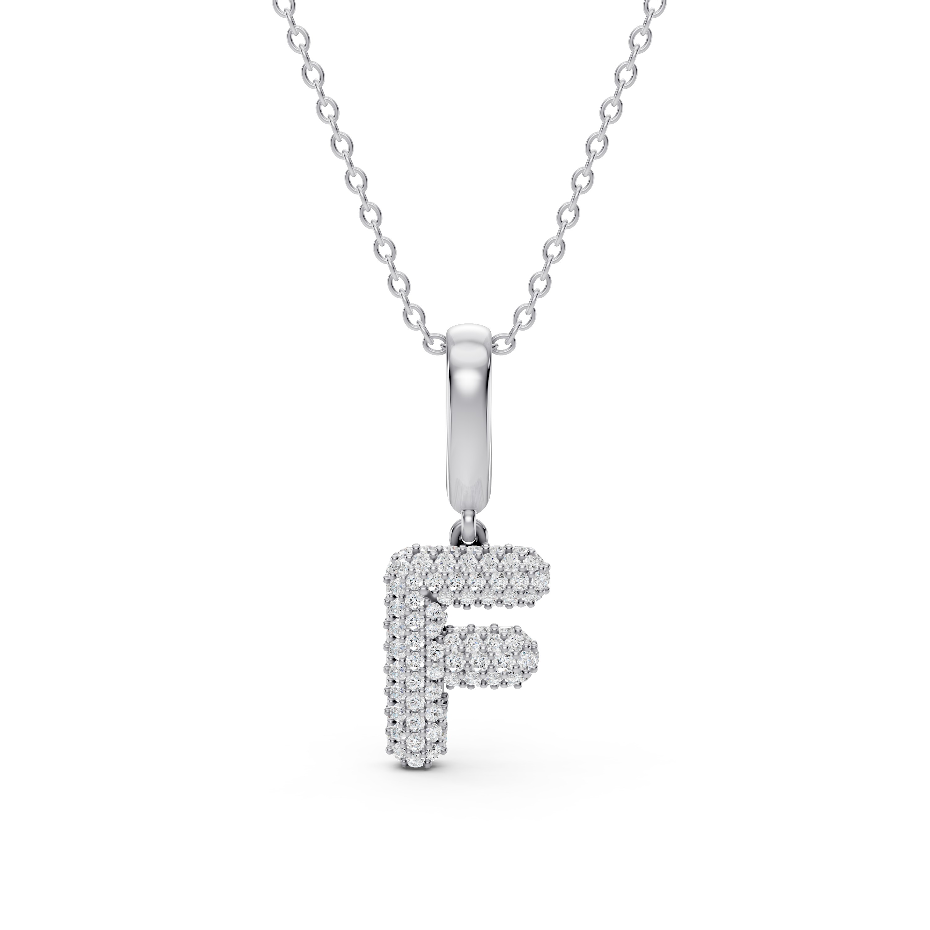 Bubble Pavé Diamond Initial Silver Necklace - F