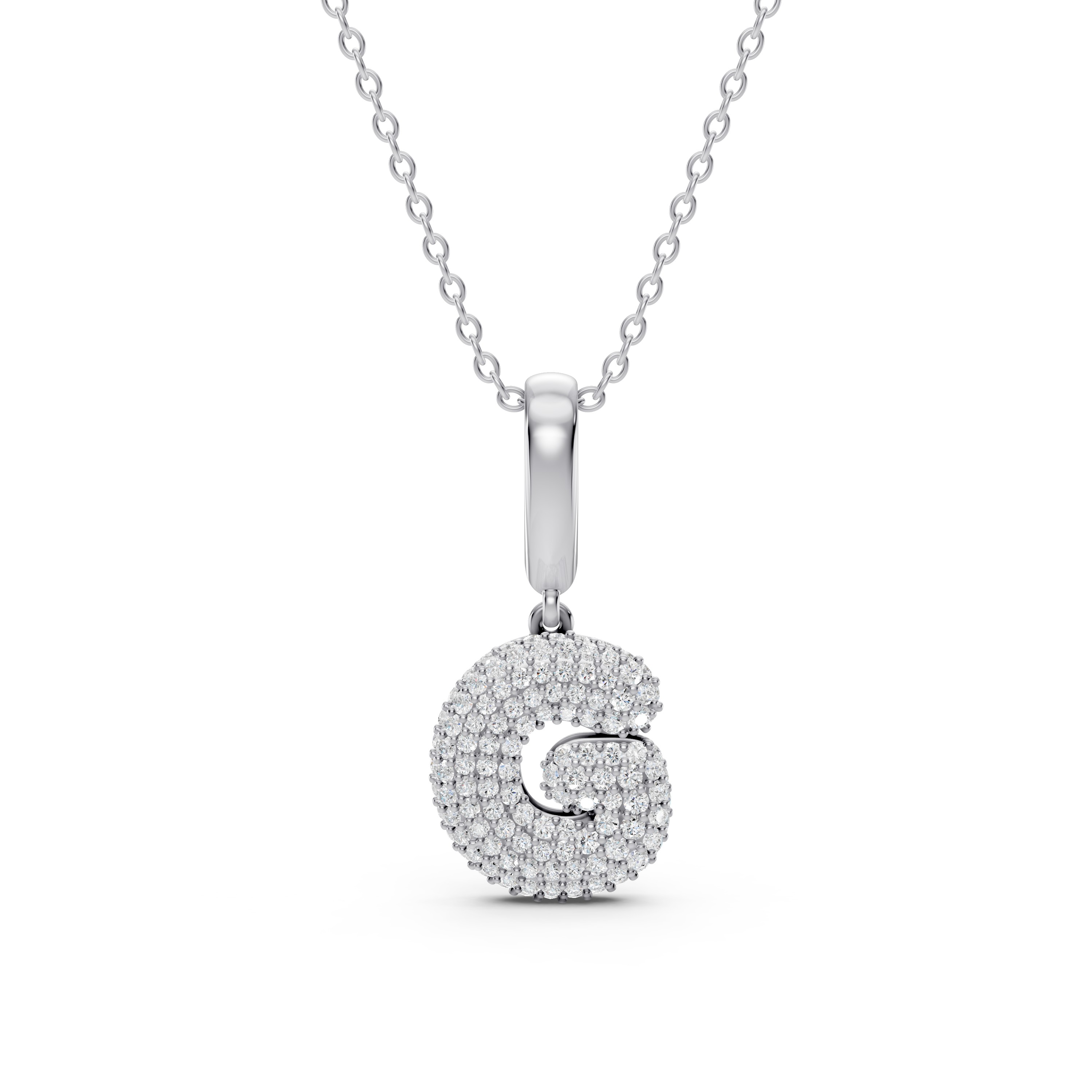 Bubble Pavé Lab Diamond Initial Silver Necklace - G