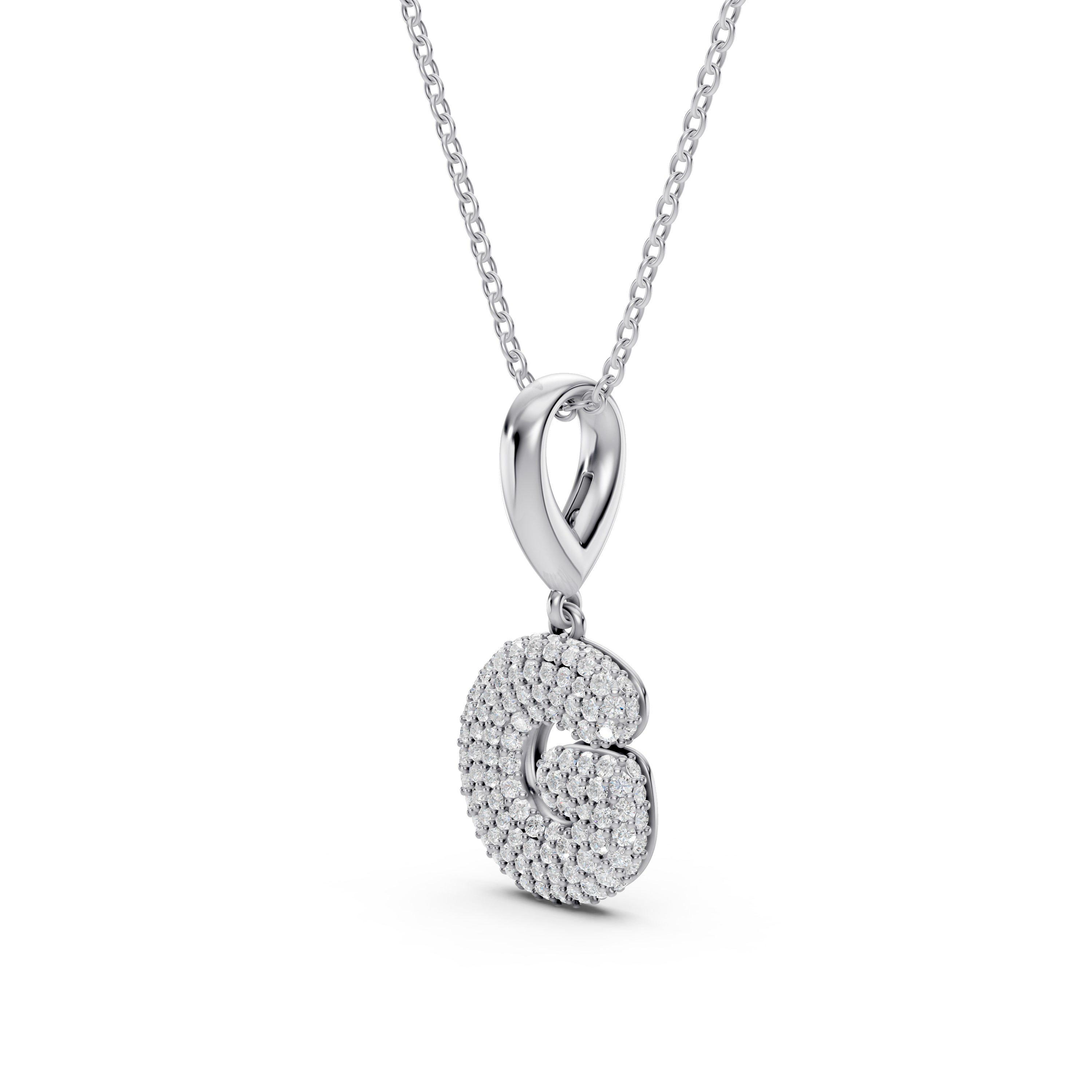 Bubble Pavé Diamond Initial Silver Necklace - G
