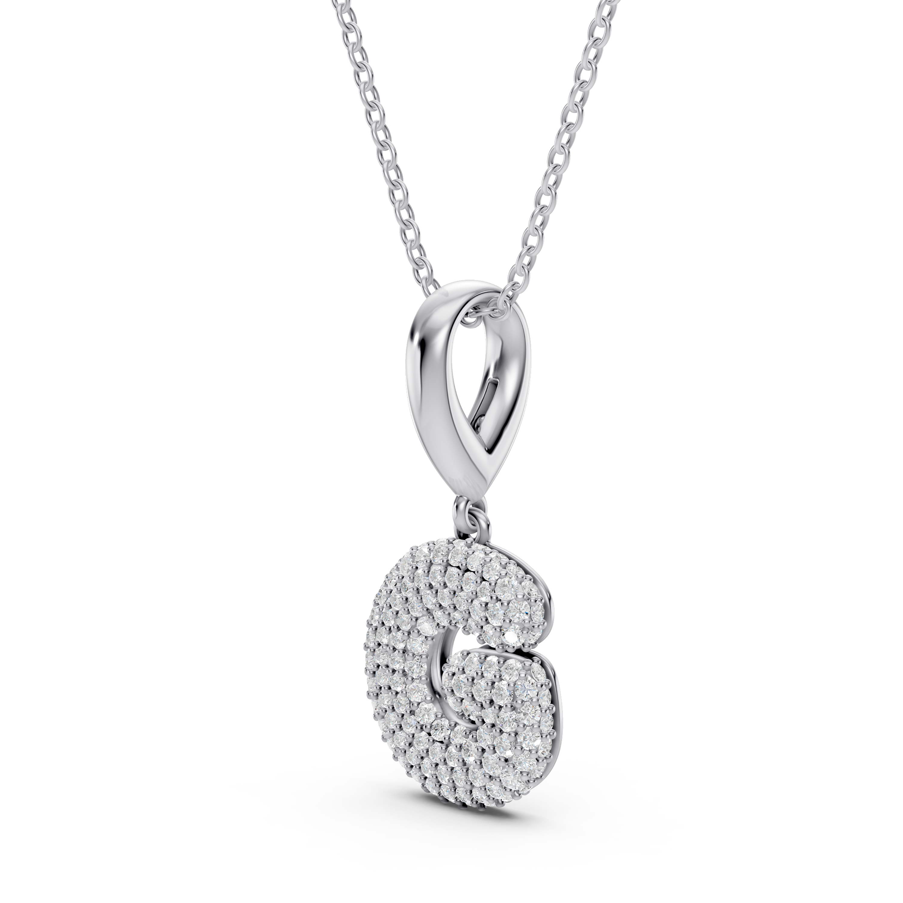 Bubble Pavé Diamond Initial Silver Necklace - G