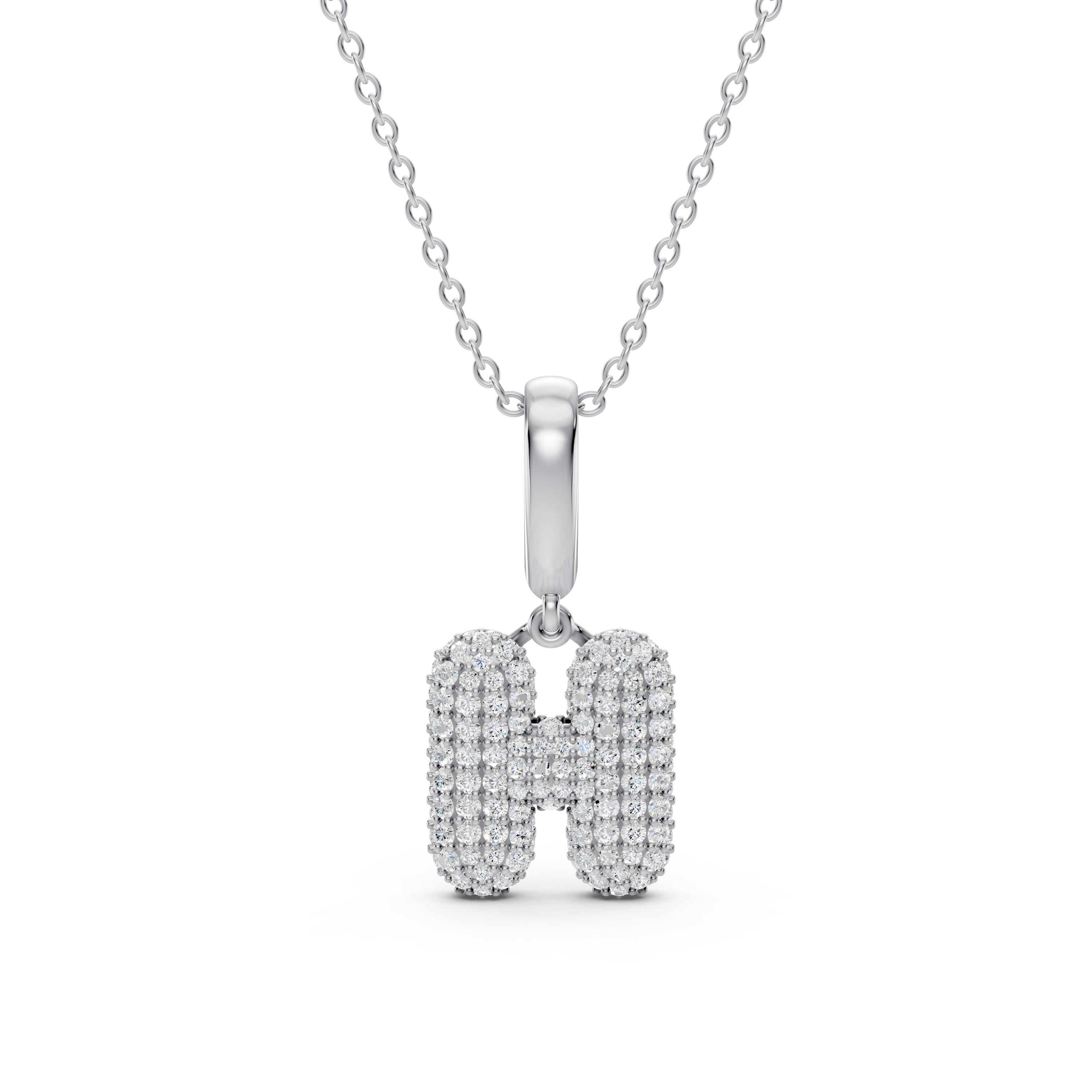Bubble Pavé Diamond Initial Necklace - H
