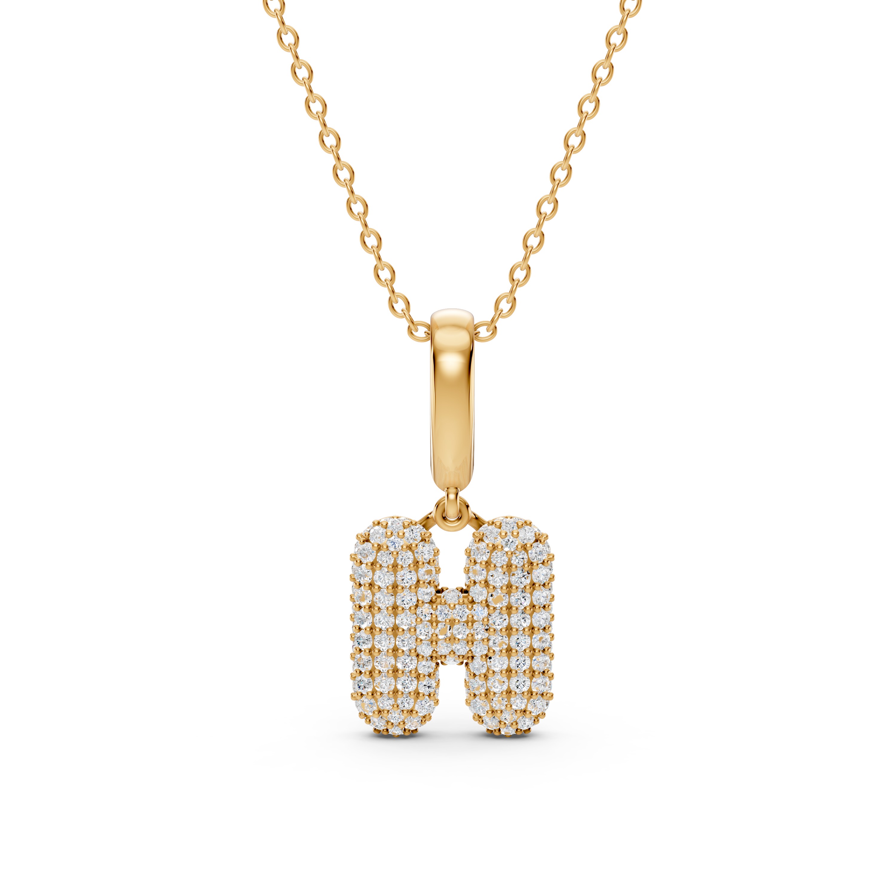 Bubble Pavé Lab Diamond Initial Necklace - H