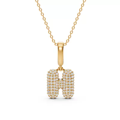 Bubble Pavé Diamond Initial Necklace - H
