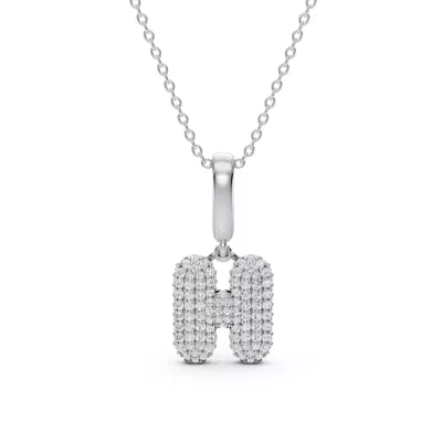 Bubble Pavé Lab Diamond Initial Silver Necklace - H