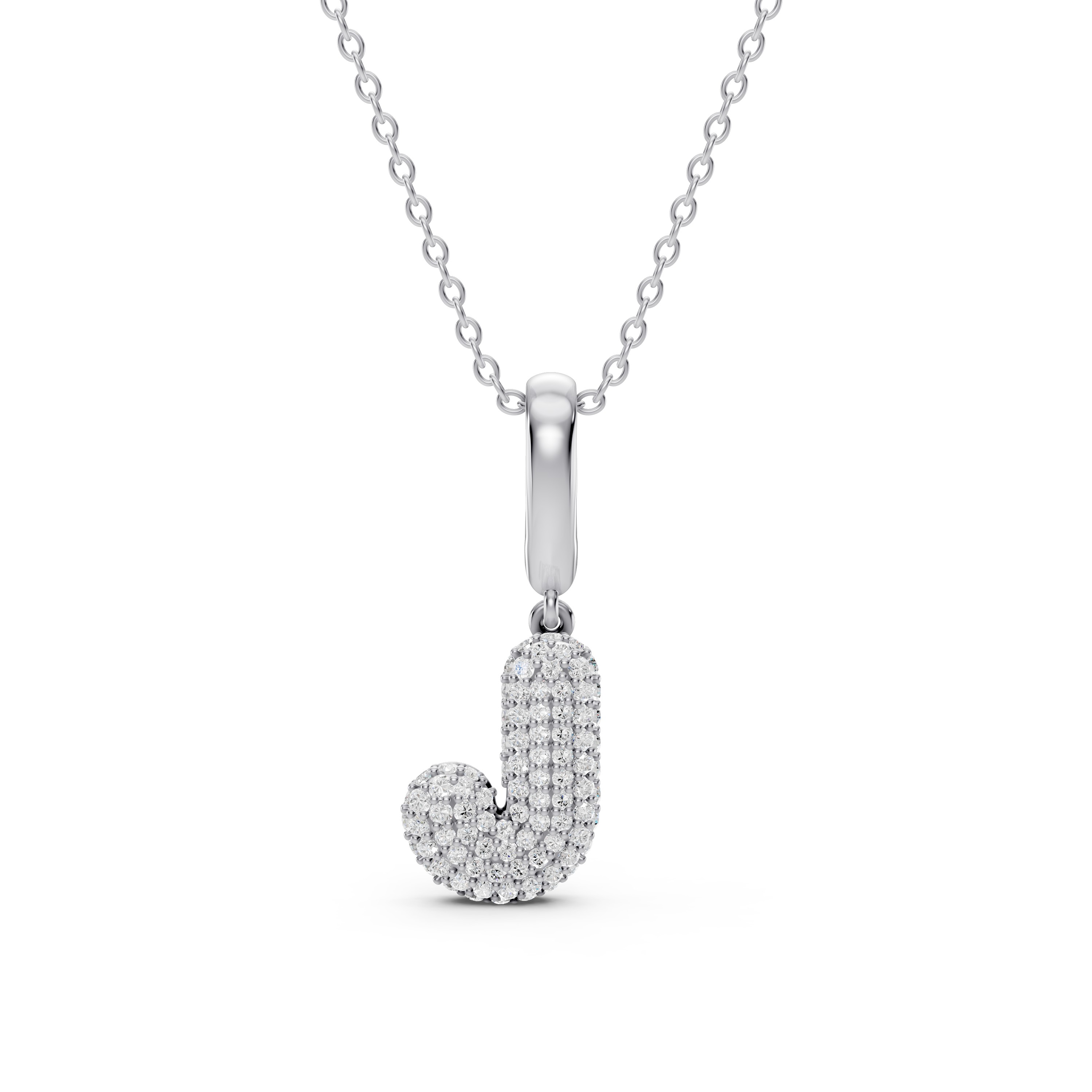 Bubble Pavé Lab Diamond Initial Silver Necklace - J