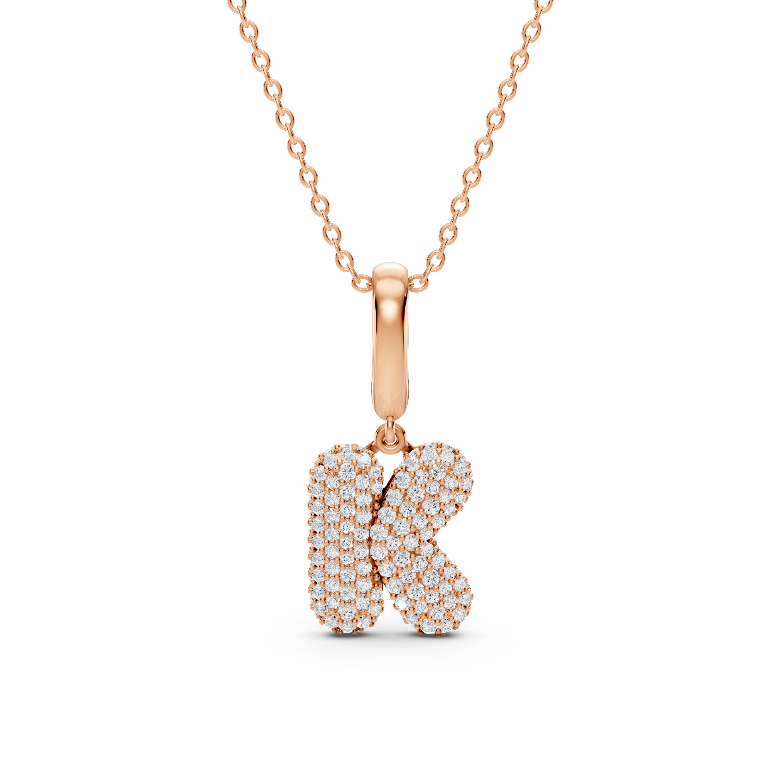 Bubble Pavé Diamond Initial Necklace - K