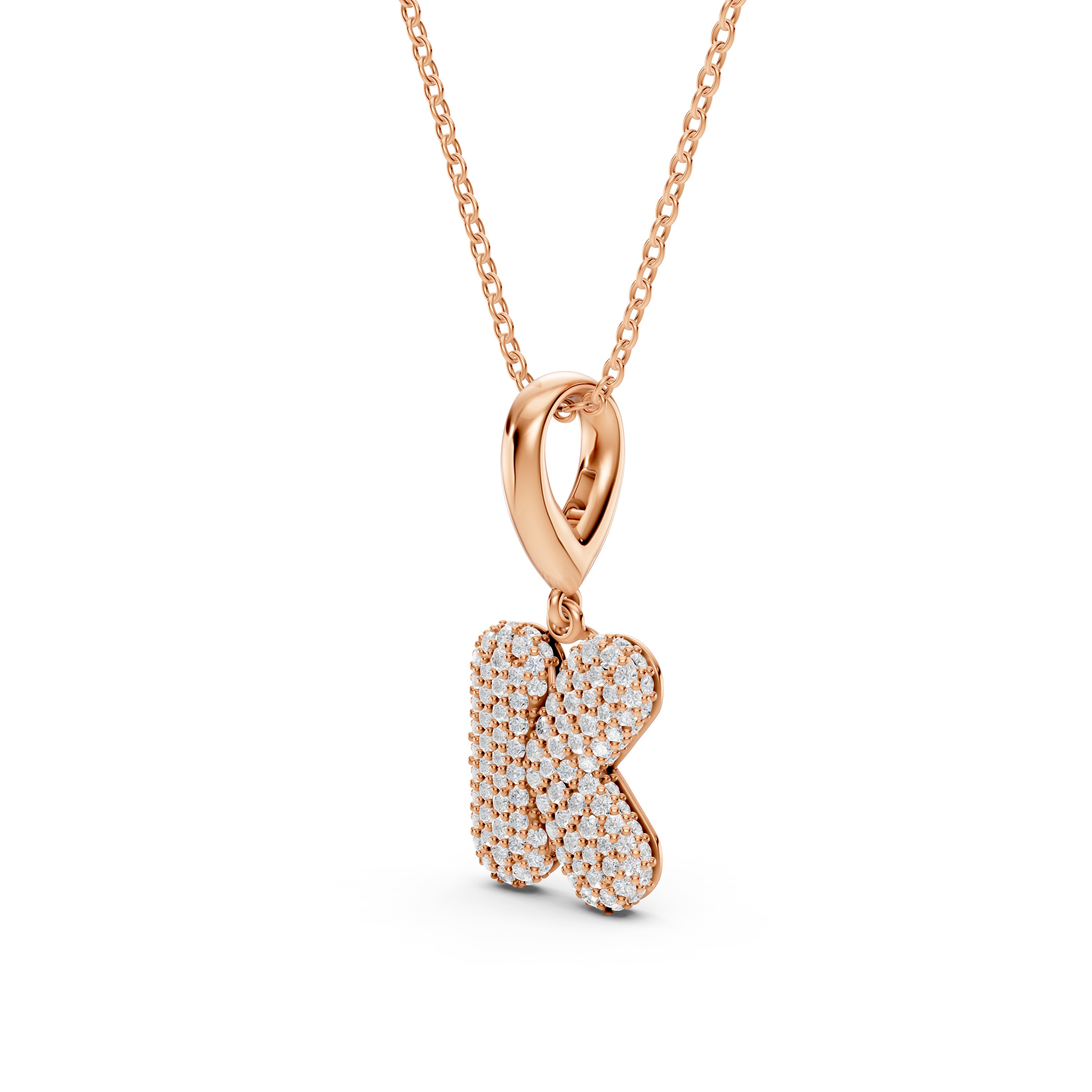 Bubble Pavé Diamond Initial Necklace - K