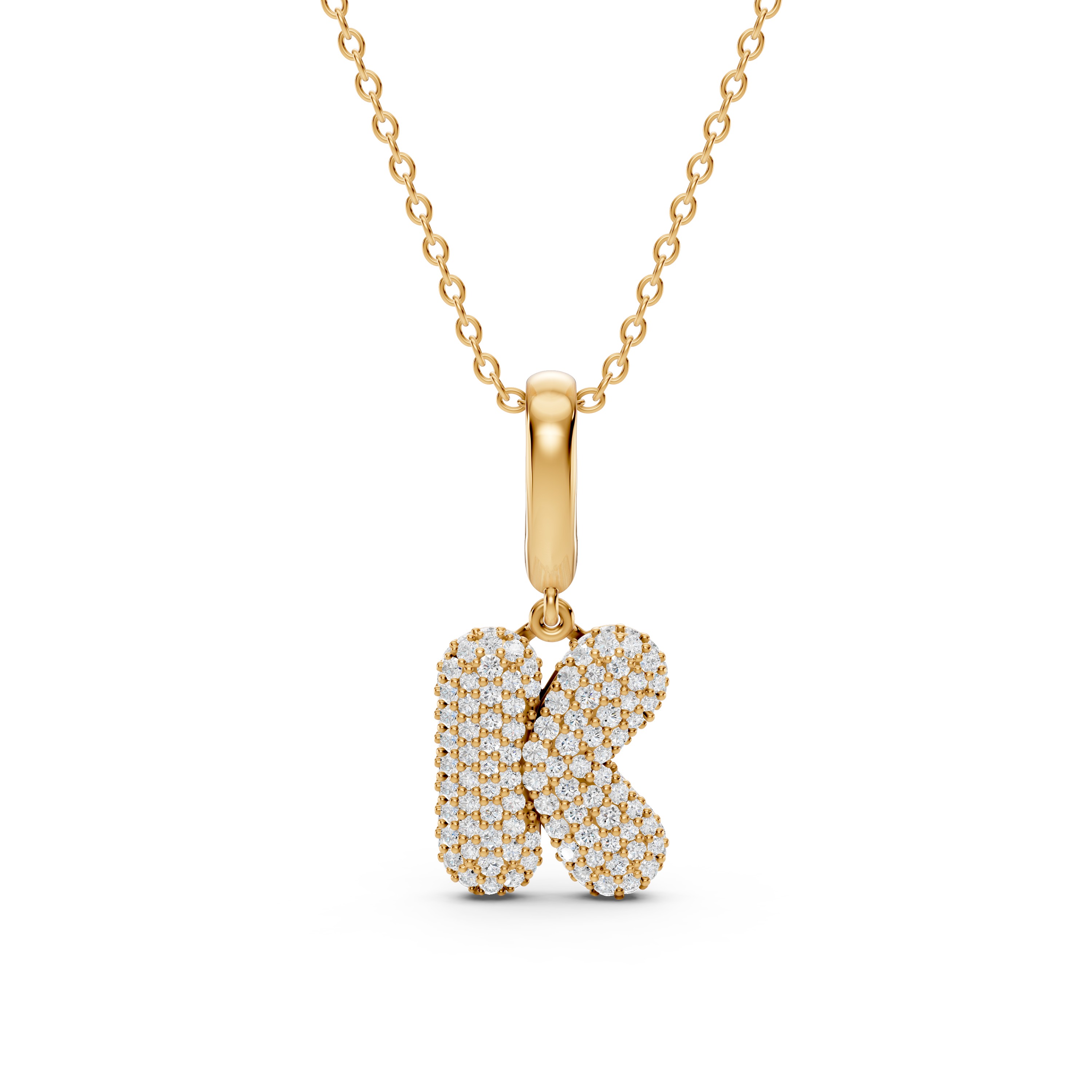 Bubble Pavé Diamond Initial Necklace - K