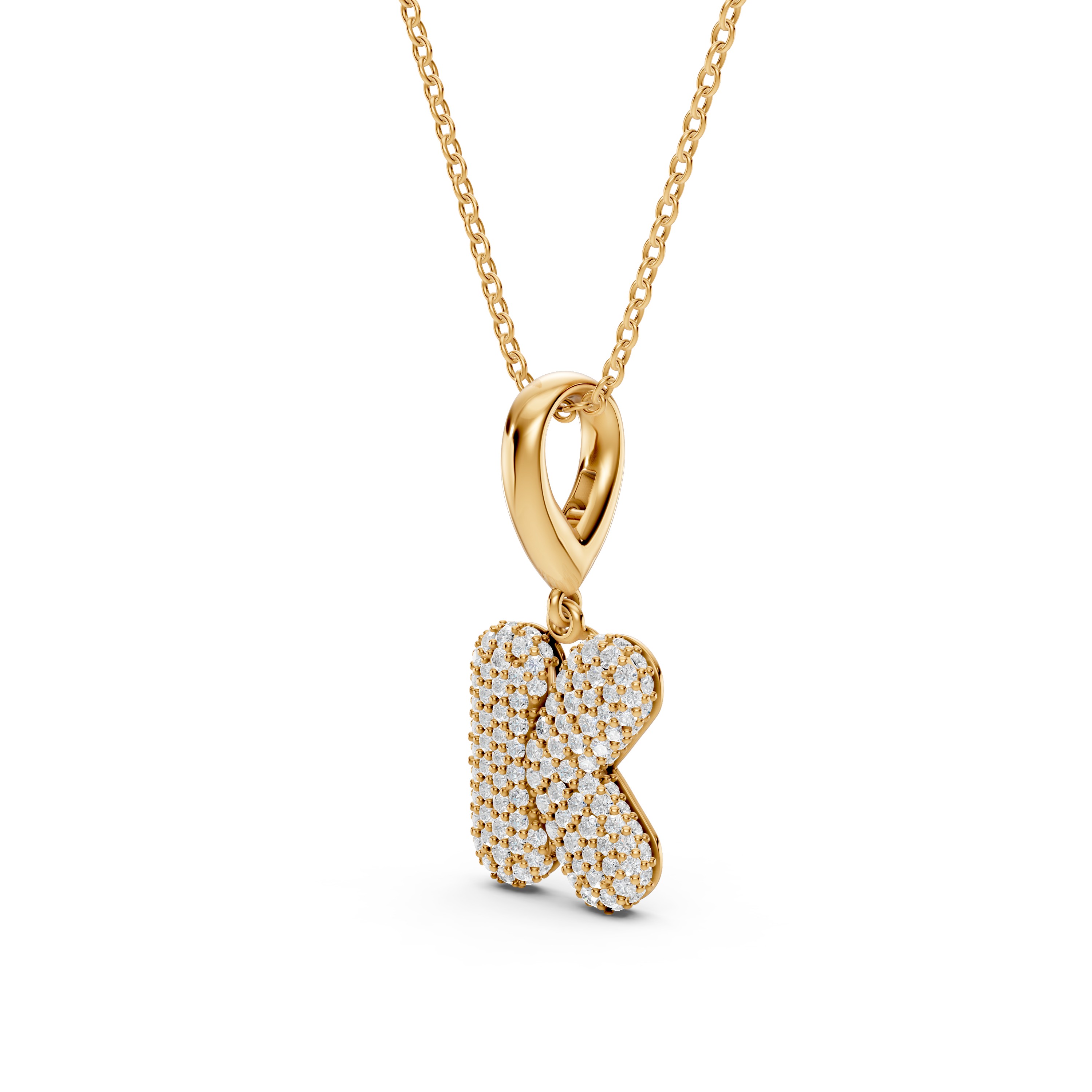 Bubble Pavé Diamond Initial Necklace - K