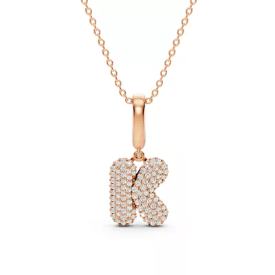Bubble Pavé Diamond Initial Necklace - K