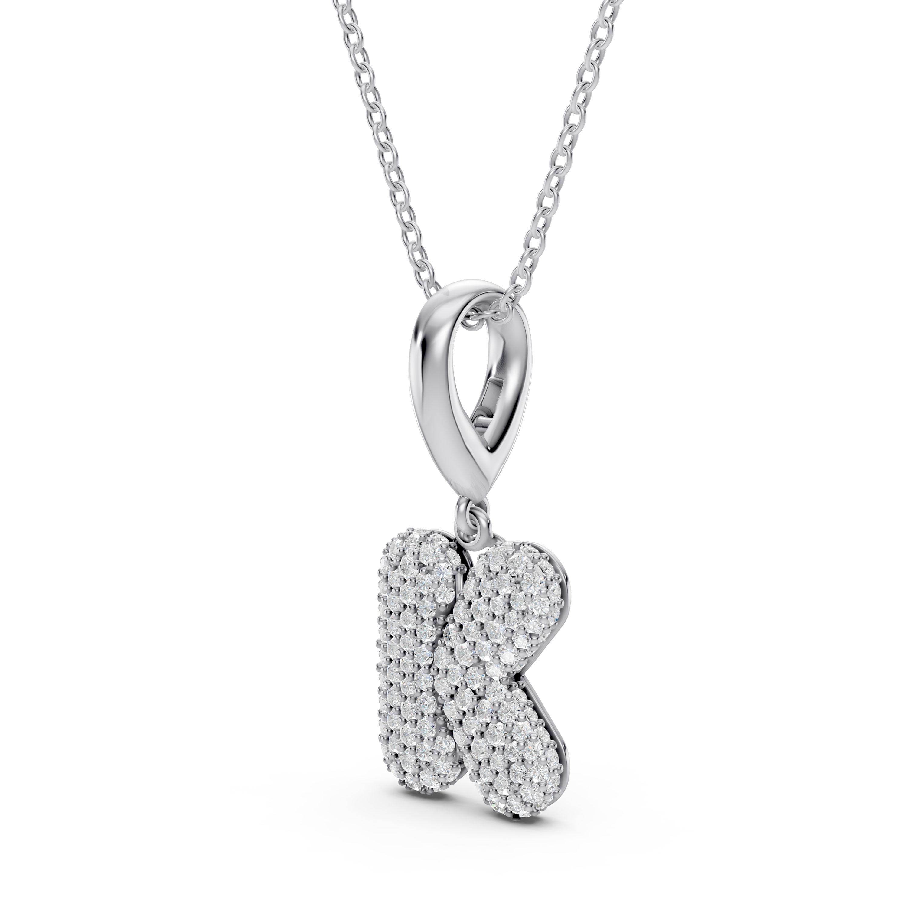 Bubble Pavé Lab Diamond Initial Silver Necklace - K