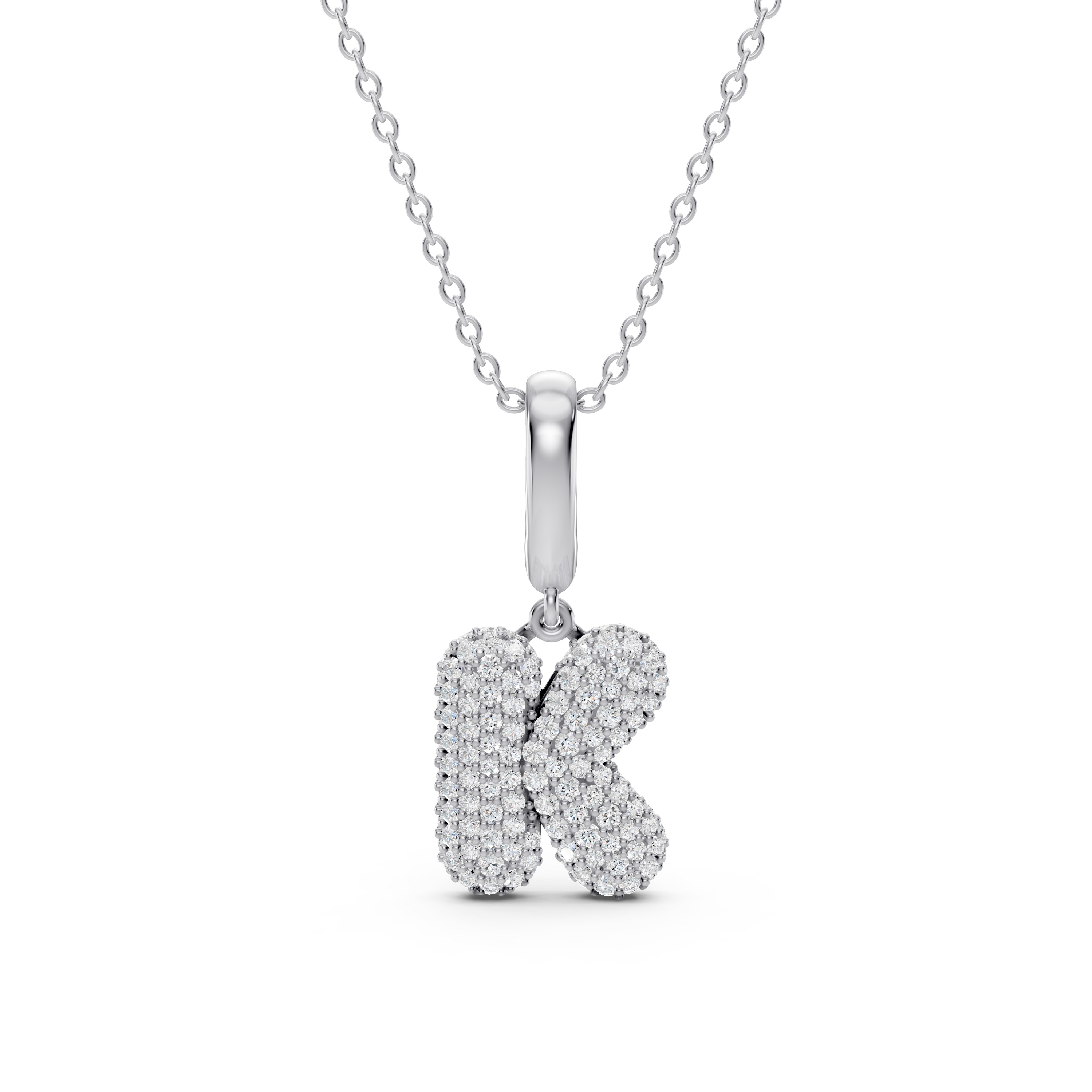 Bubble Pavé Diamond Initial Silver Necklace - K