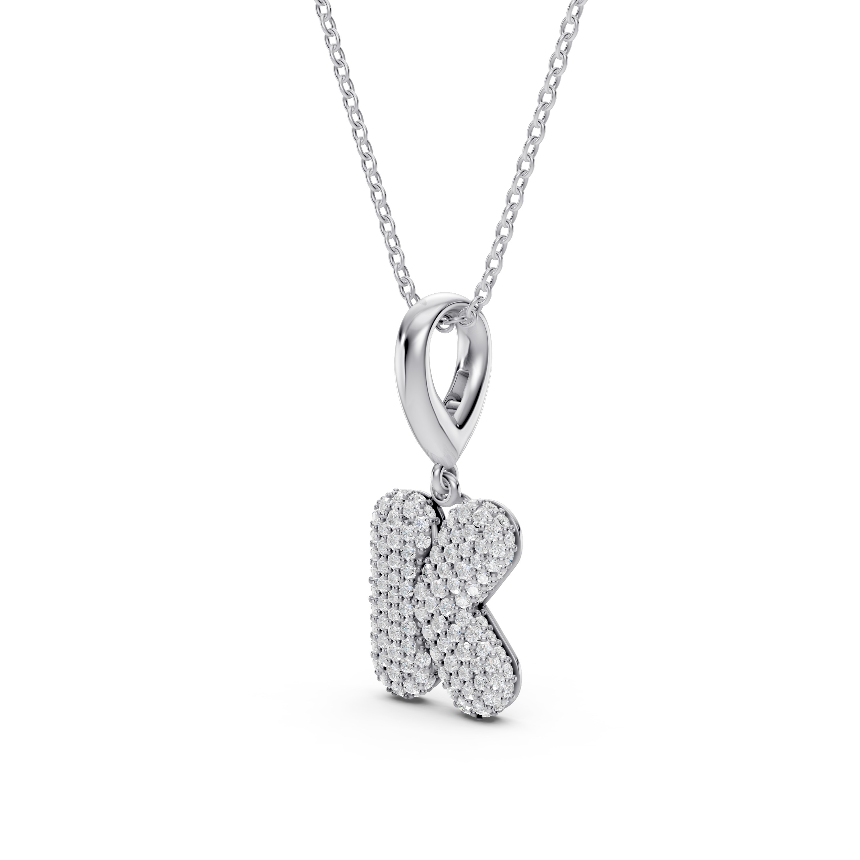 Bubble Pavé Diamond Initial Silver Necklace - K