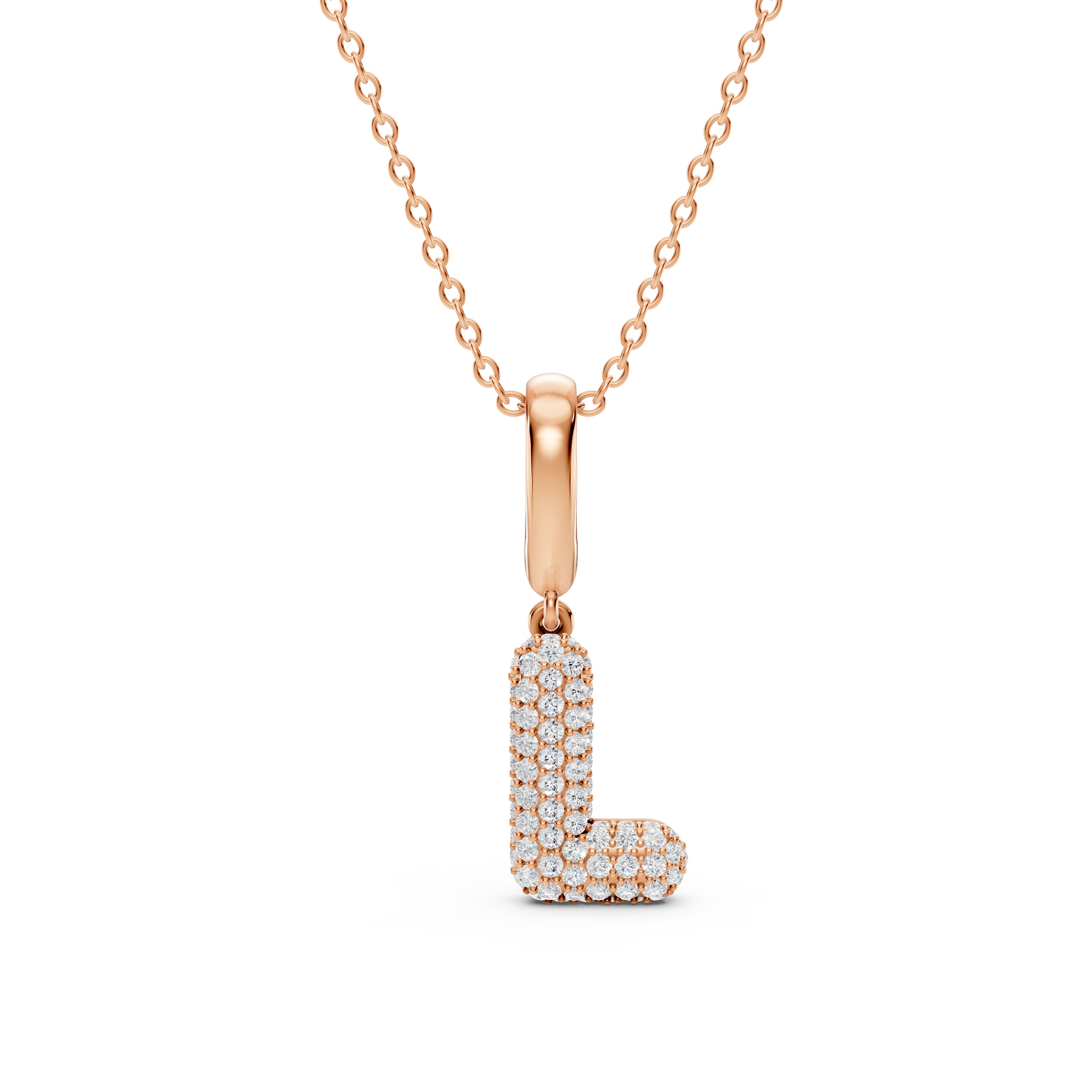 Bubble Pavé Diamond Initial Necklace - L