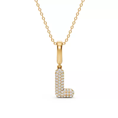 Bubble Pavé Diamond Initial Necklace - L