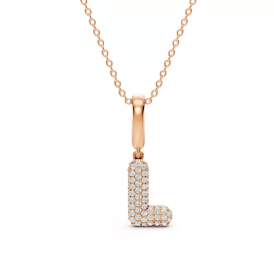 Bubble Pavé Lab Diamond Initial Necklace - L