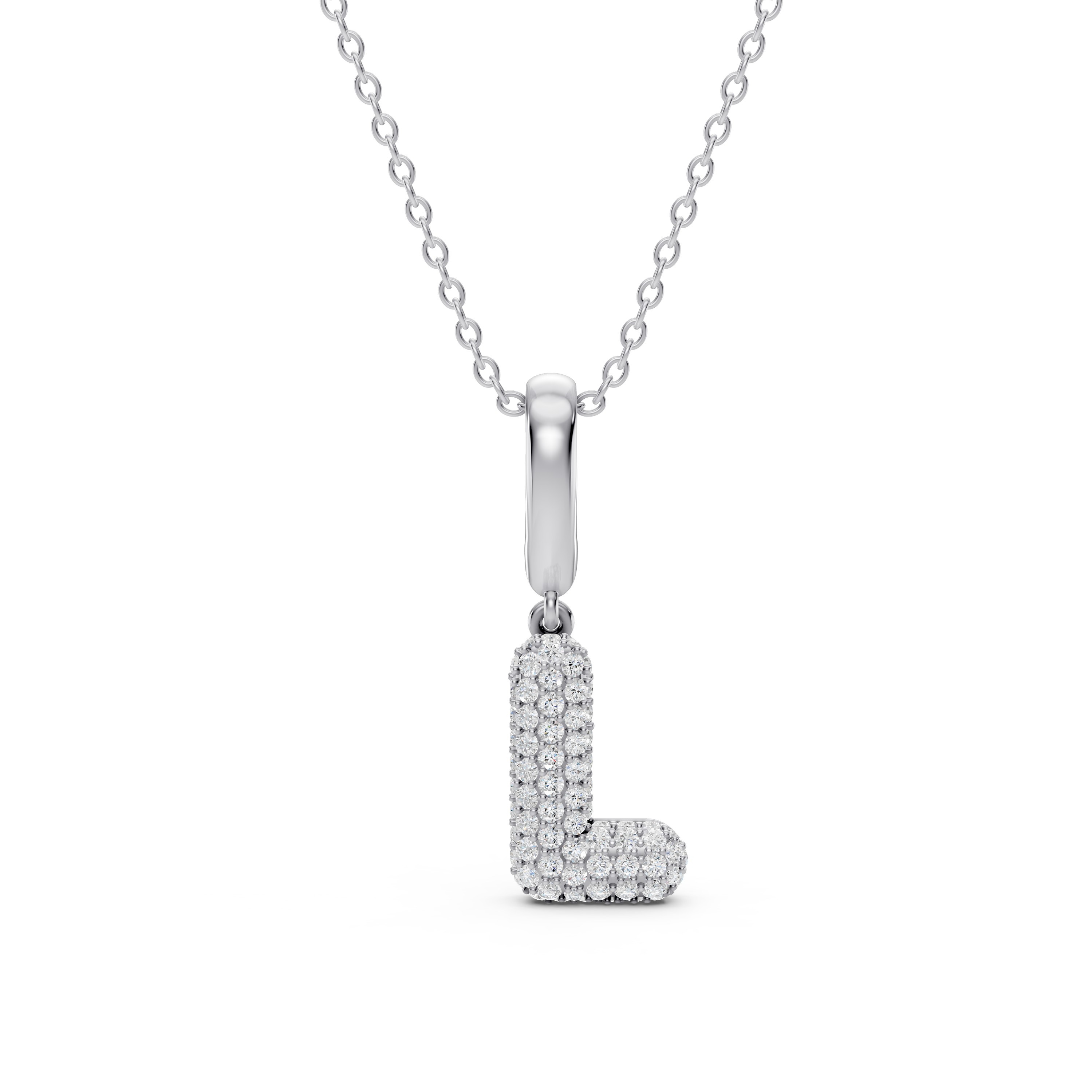 Bubble Pavé Lab Diamond Initial Silver Necklace - L