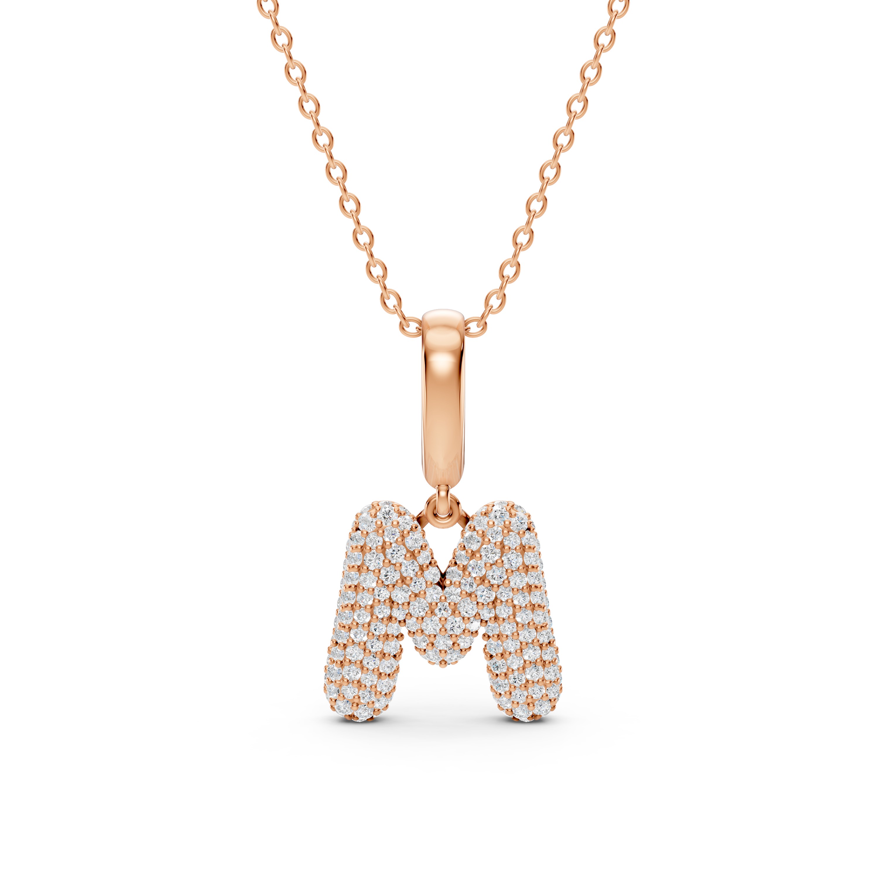Bubble Pavé Lab Diamond Initial Necklace - M