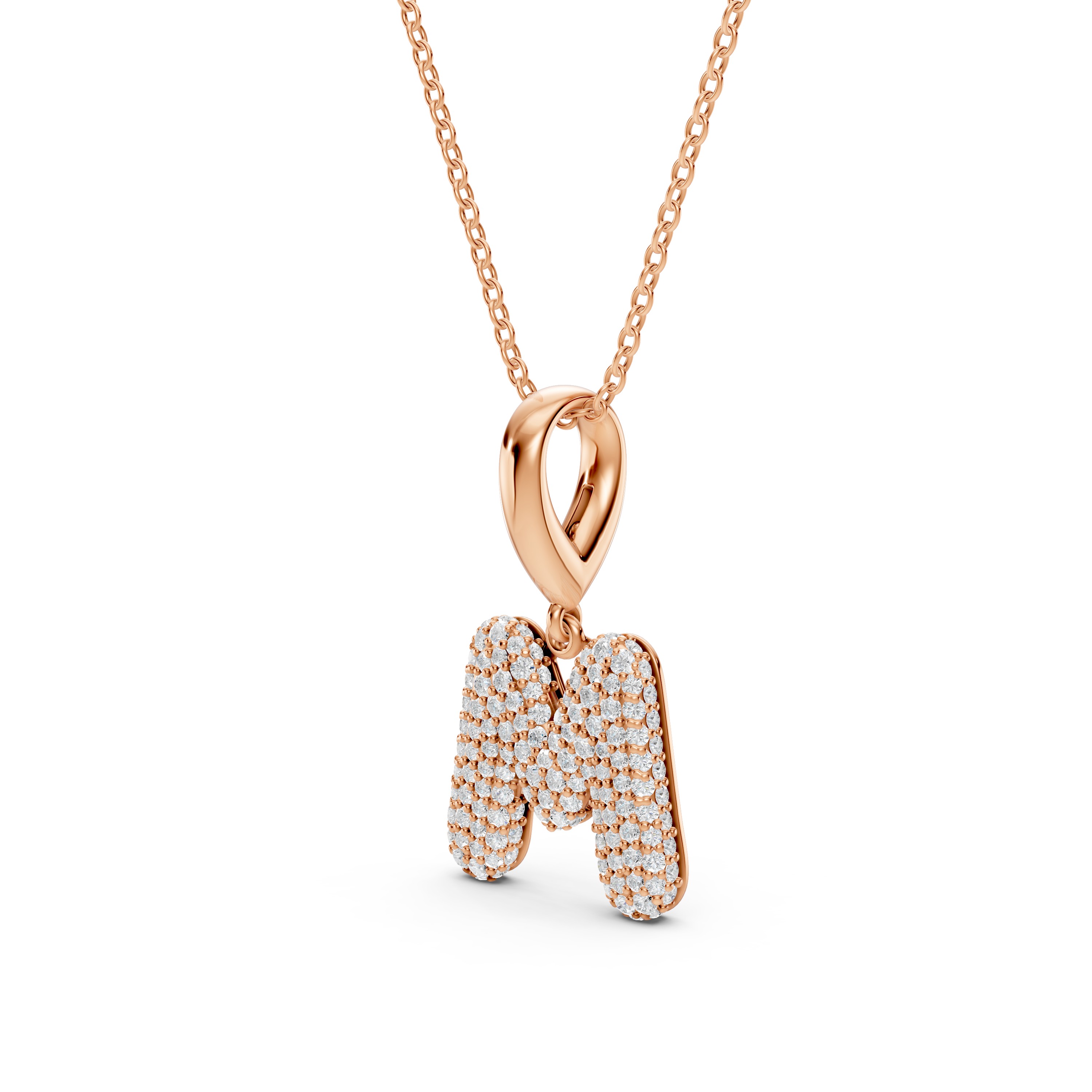 Bubble Pavé Lab Diamond Initial Necklace - M
