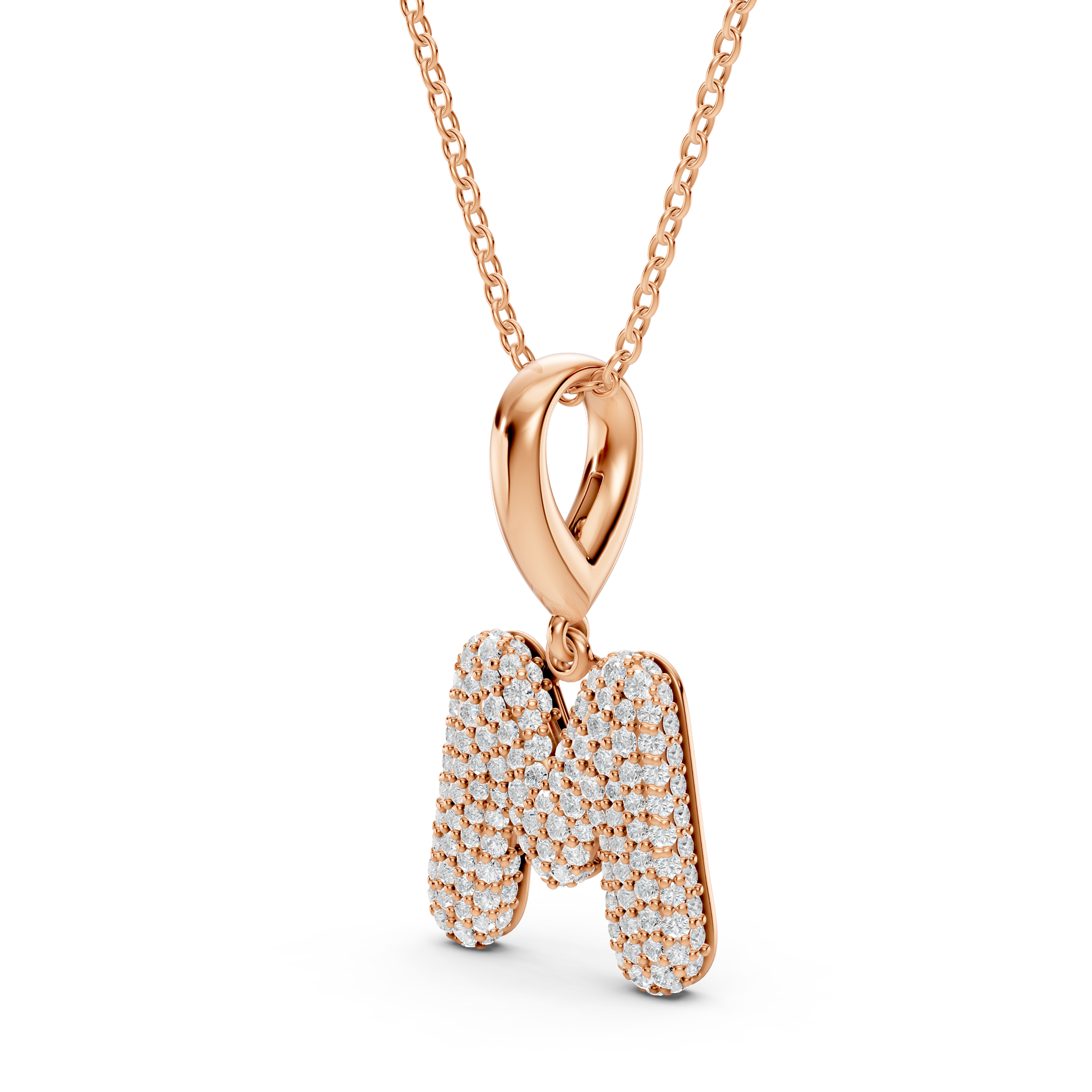 Bubble Pavé Lab Diamond Initial Necklace - M