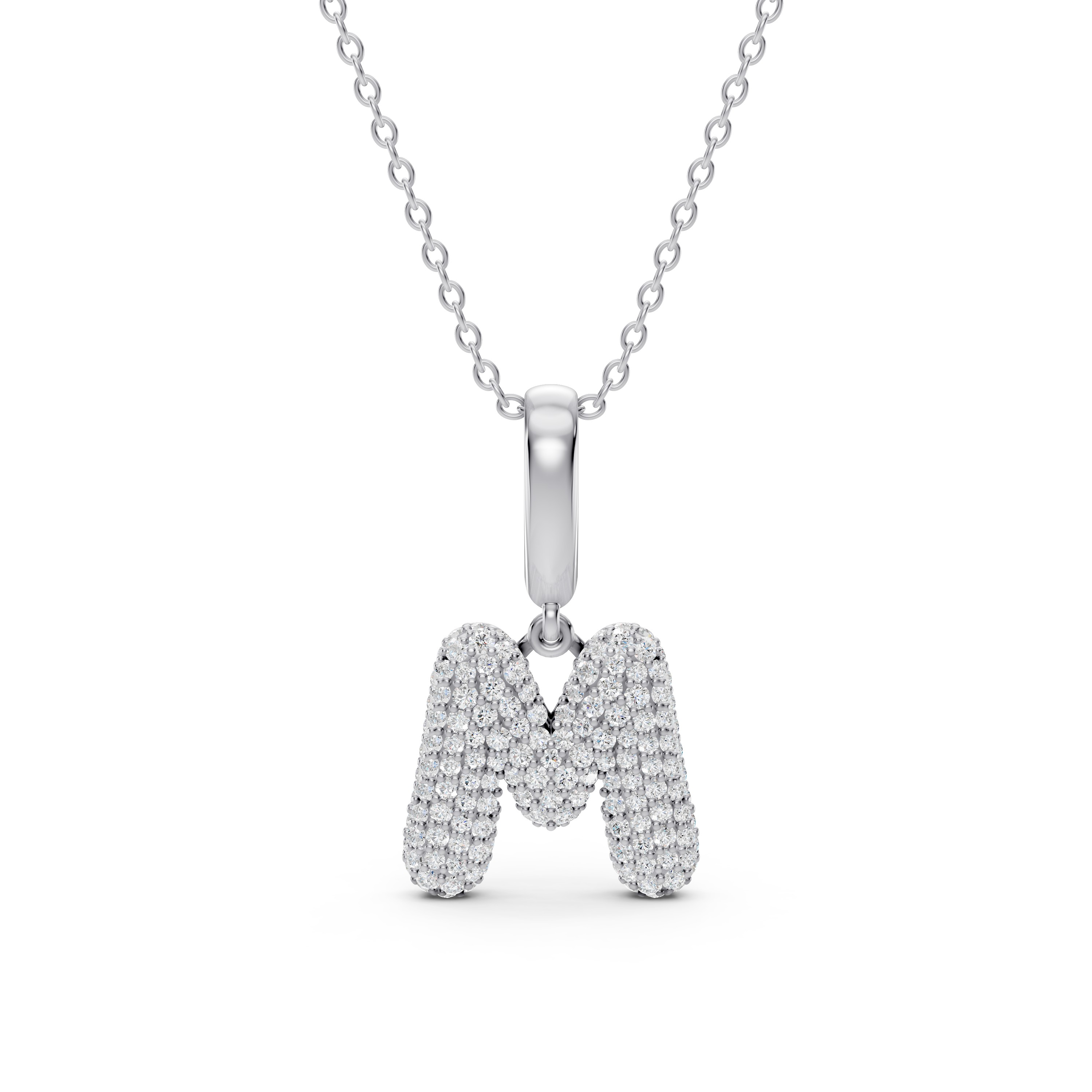 Bubble Pavé Diamond Initial Necklace - M