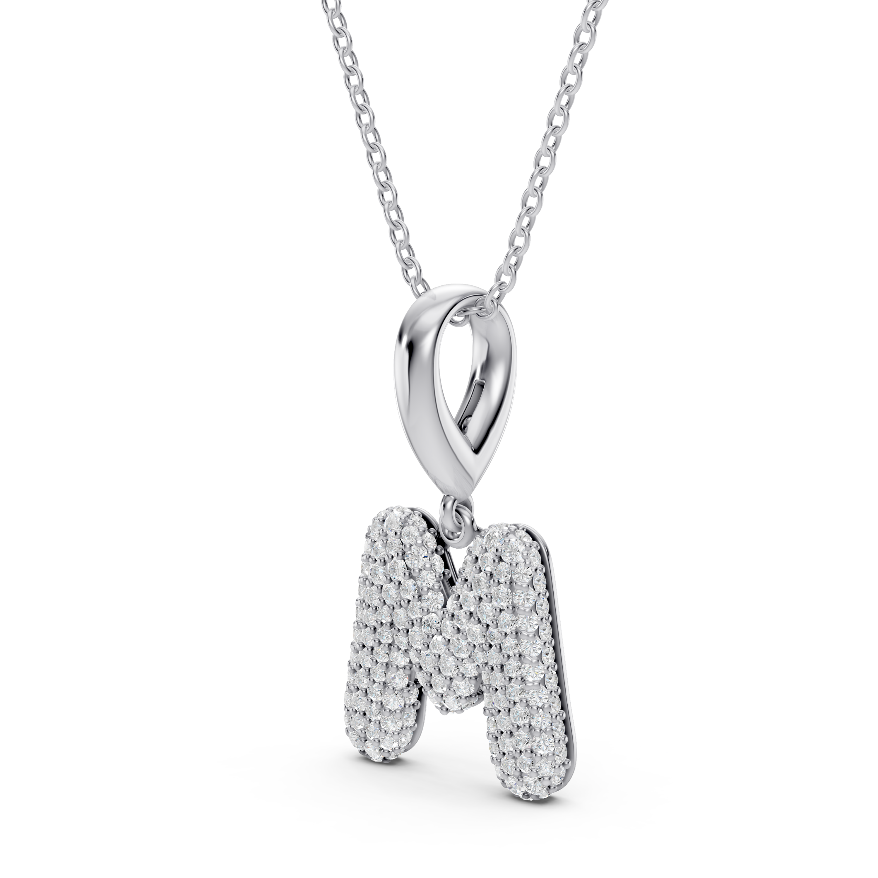 Bubble Pavé Diamond Initial Necklace - M