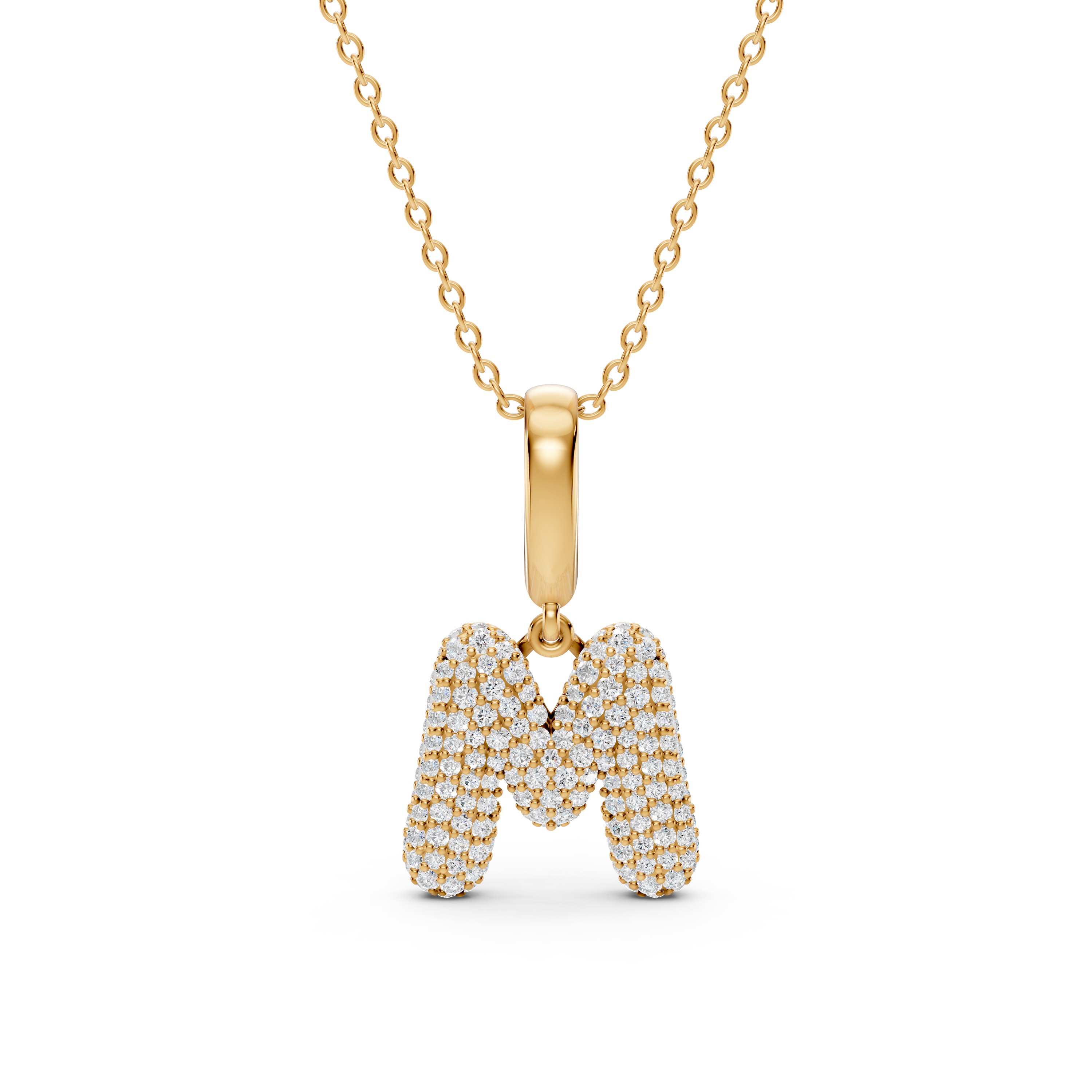 Bubble Pavé Diamond Initial Necklace - M