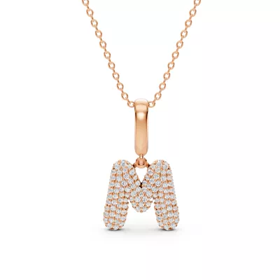 Bubble Pavé Diamond Initial Necklace - M