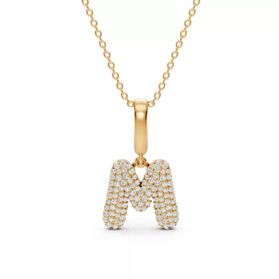 Bubble Pavé Diamond Initial Necklace - M