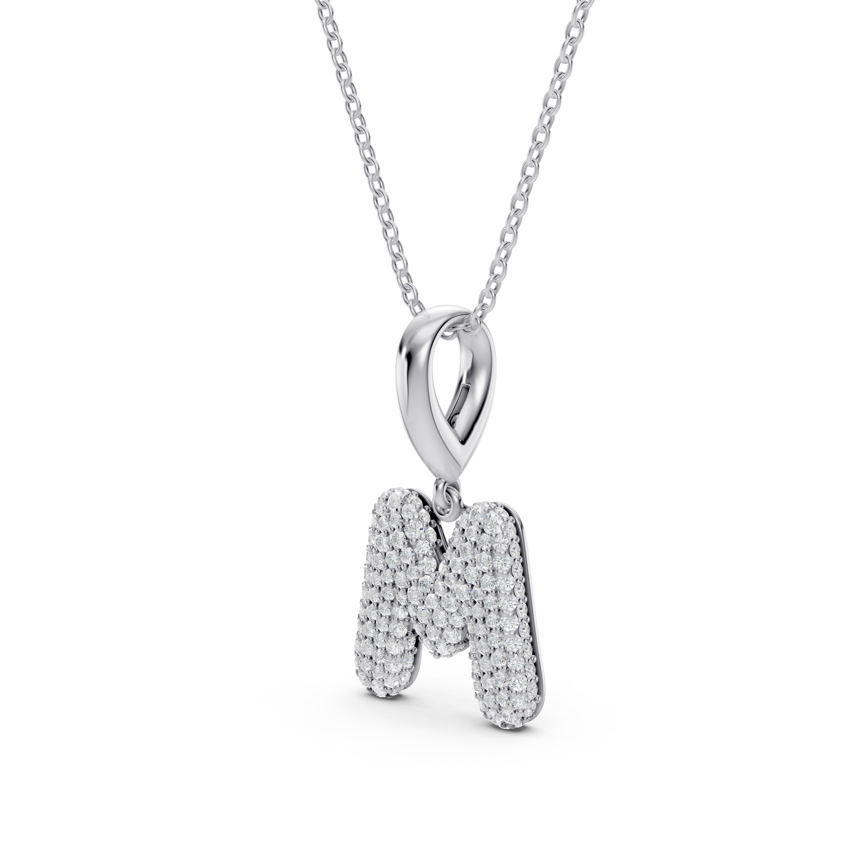 Bubble Pavé Lab Diamond Initial Silver Necklace - M