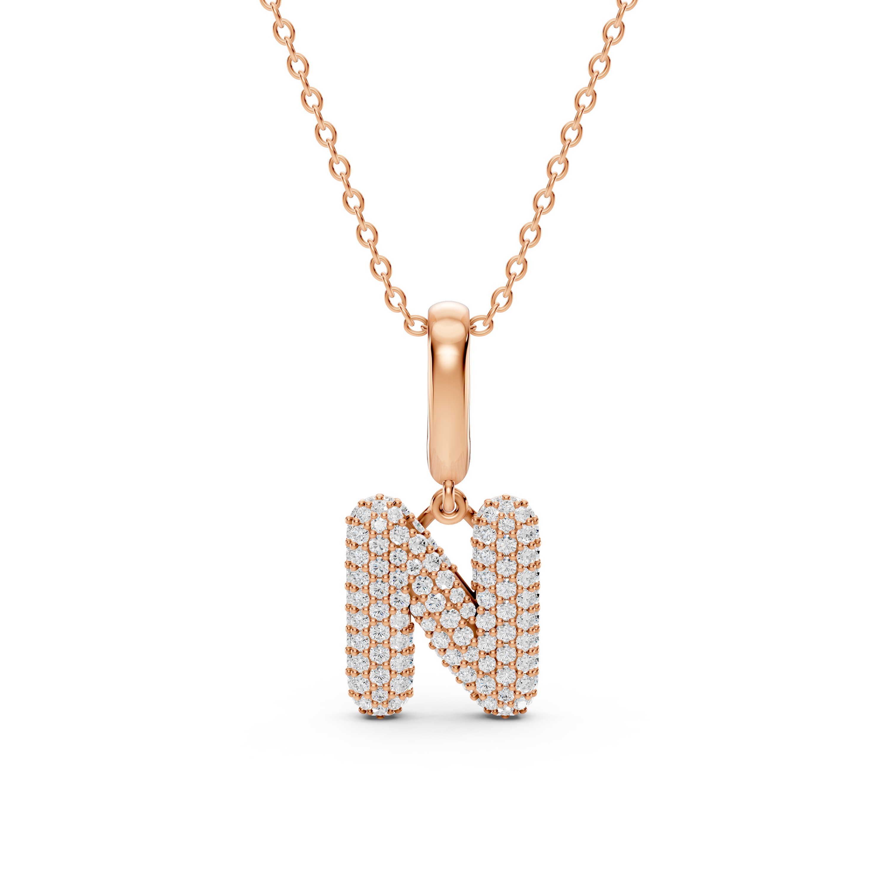 Bubble Pavé Diamond Initial Necklace - N