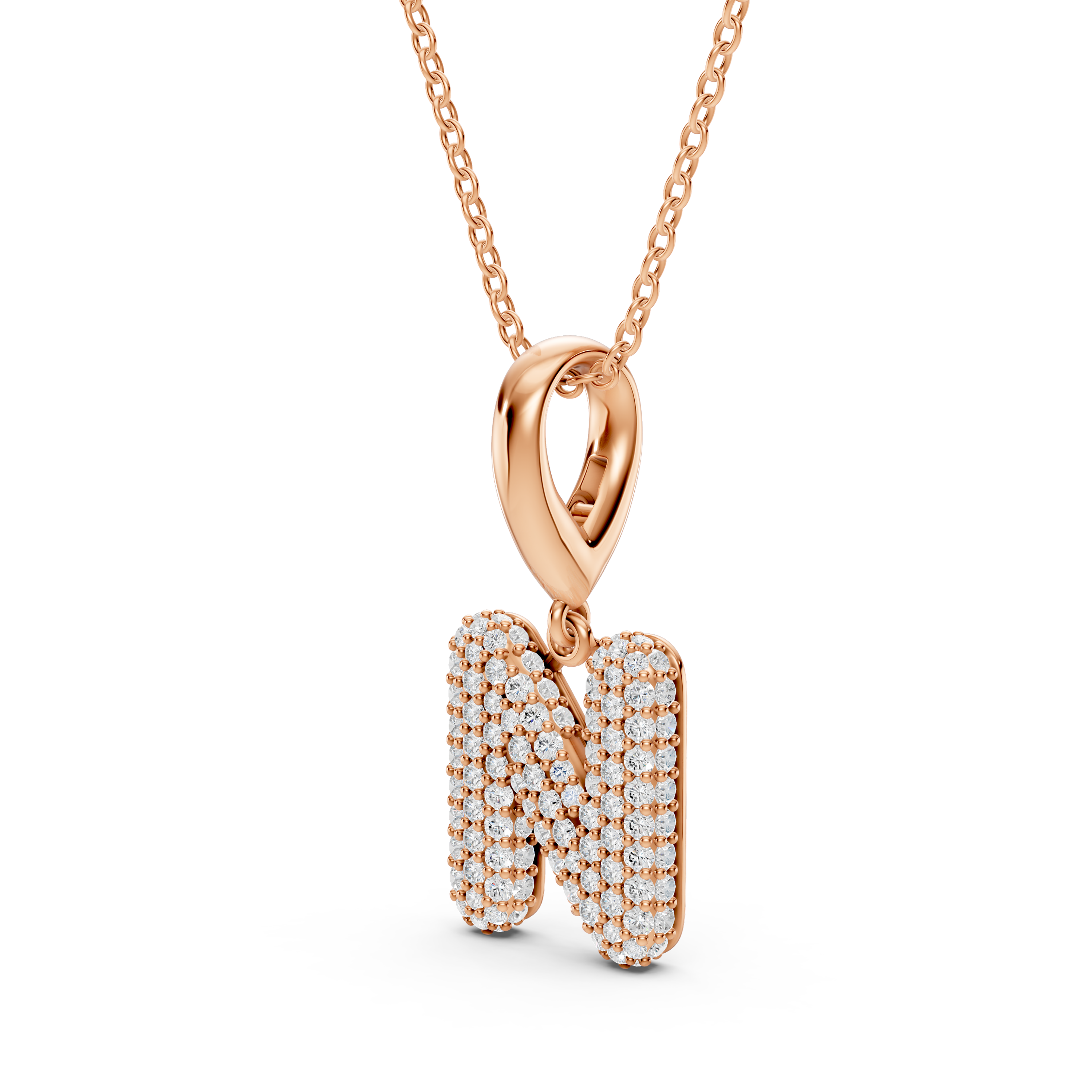 Bubble Pavé Diamond Initial Necklace - N