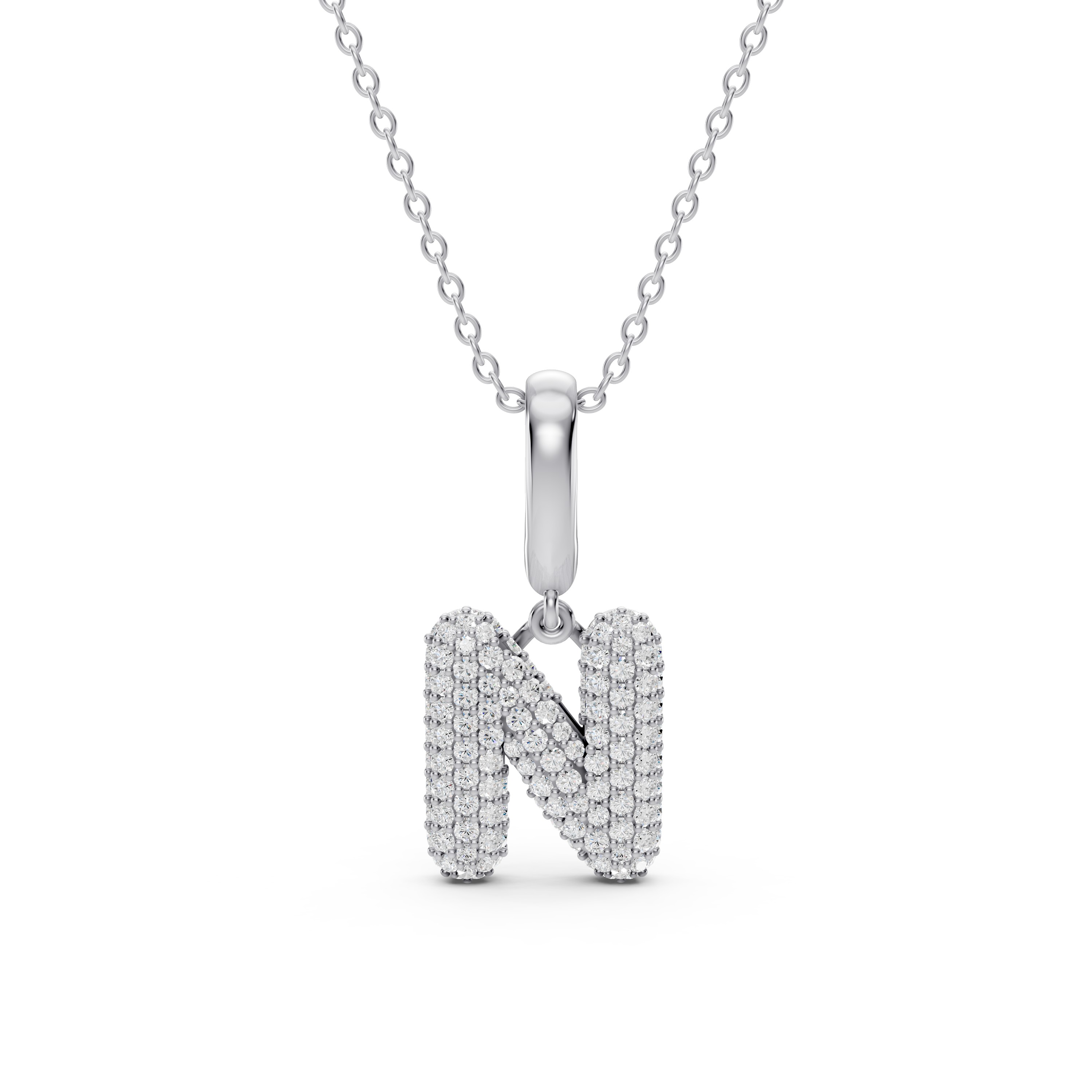 Bubble Pavé Diamond Initial Necklace - N