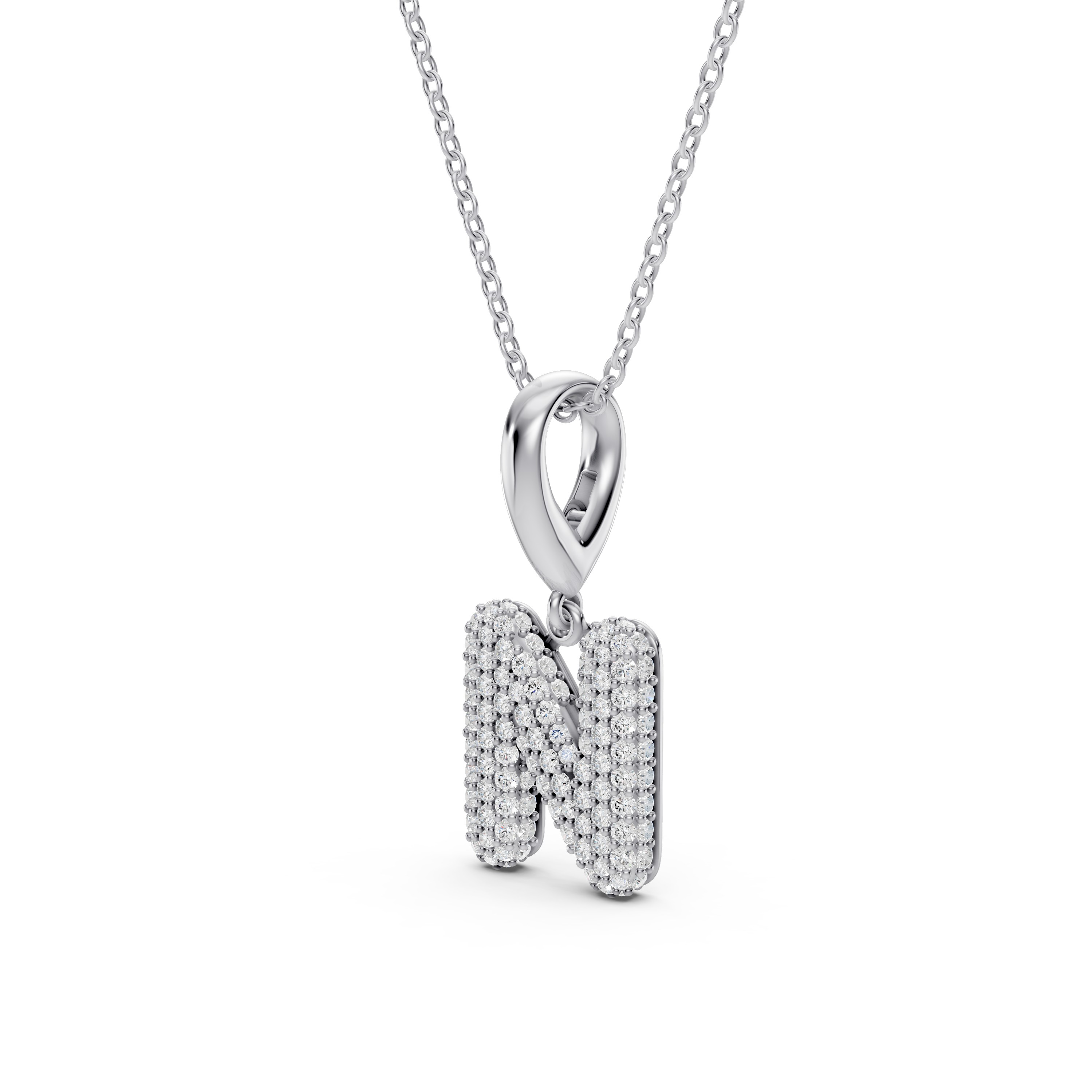 Bubble Pavé Diamond Initial Silver Necklace - N