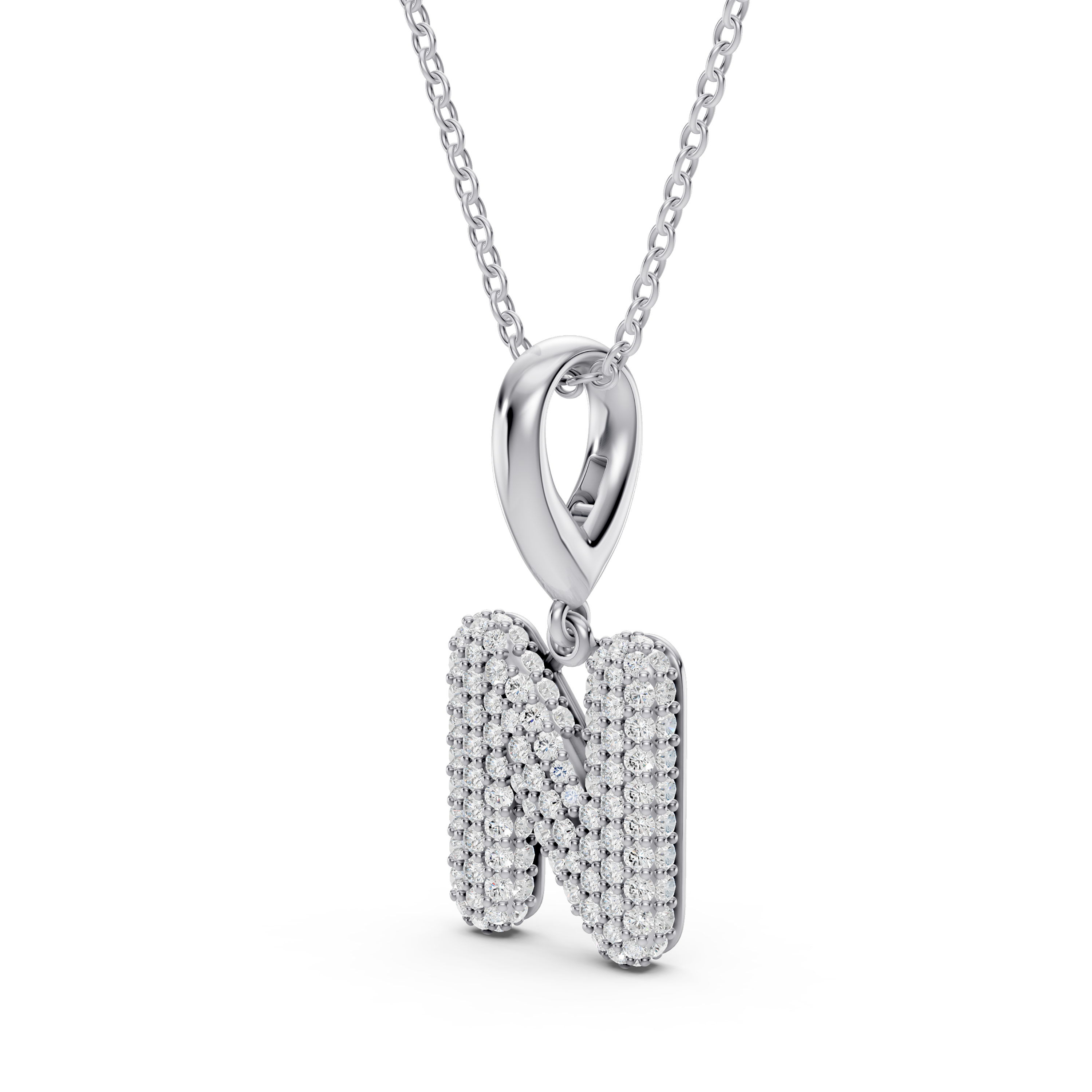 Bubble Pavé Diamond Initial Silver Necklace - N