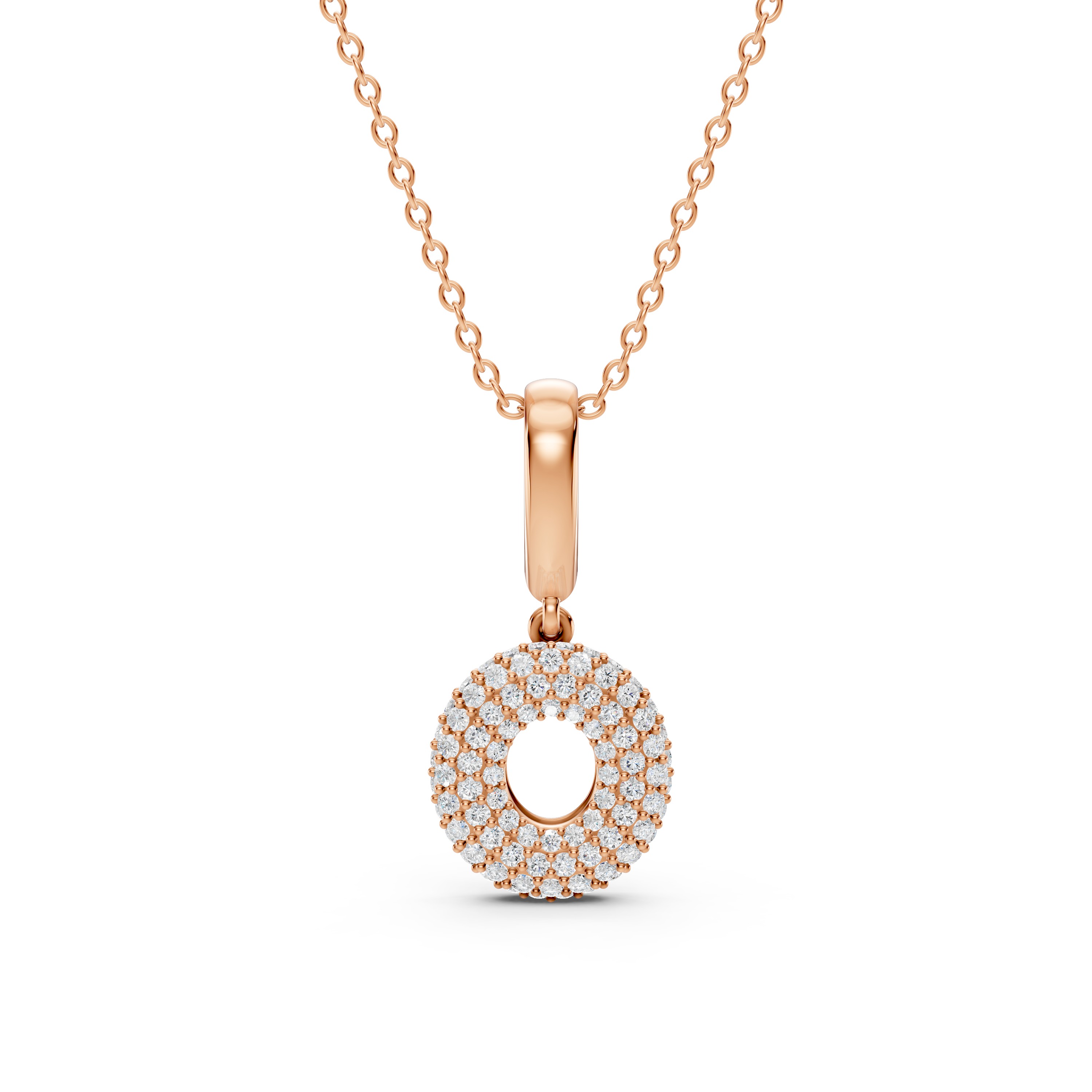 Bubble Pavé Diamond Initial Necklace - O