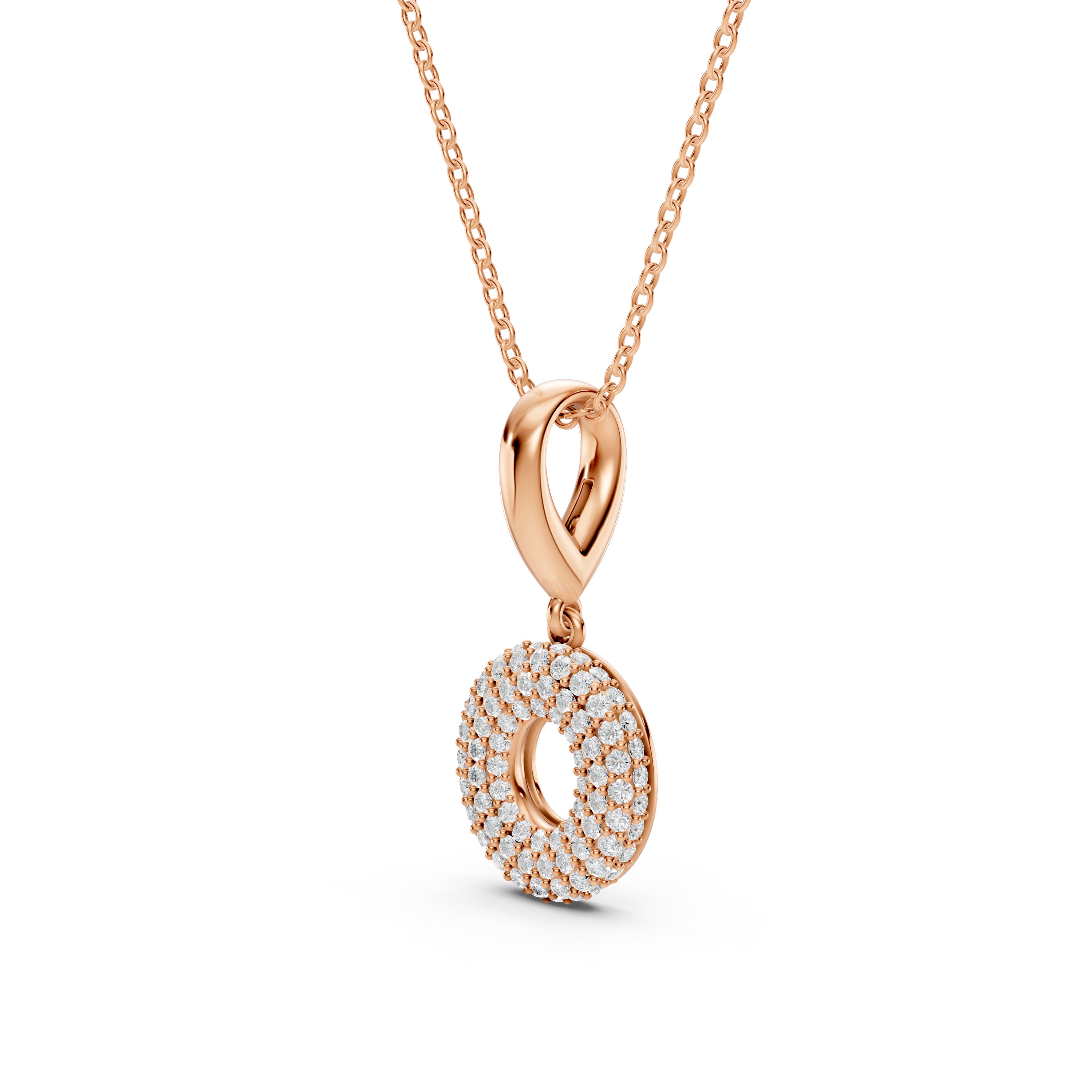 Bubble Pavé Diamond Initial Necklace - O