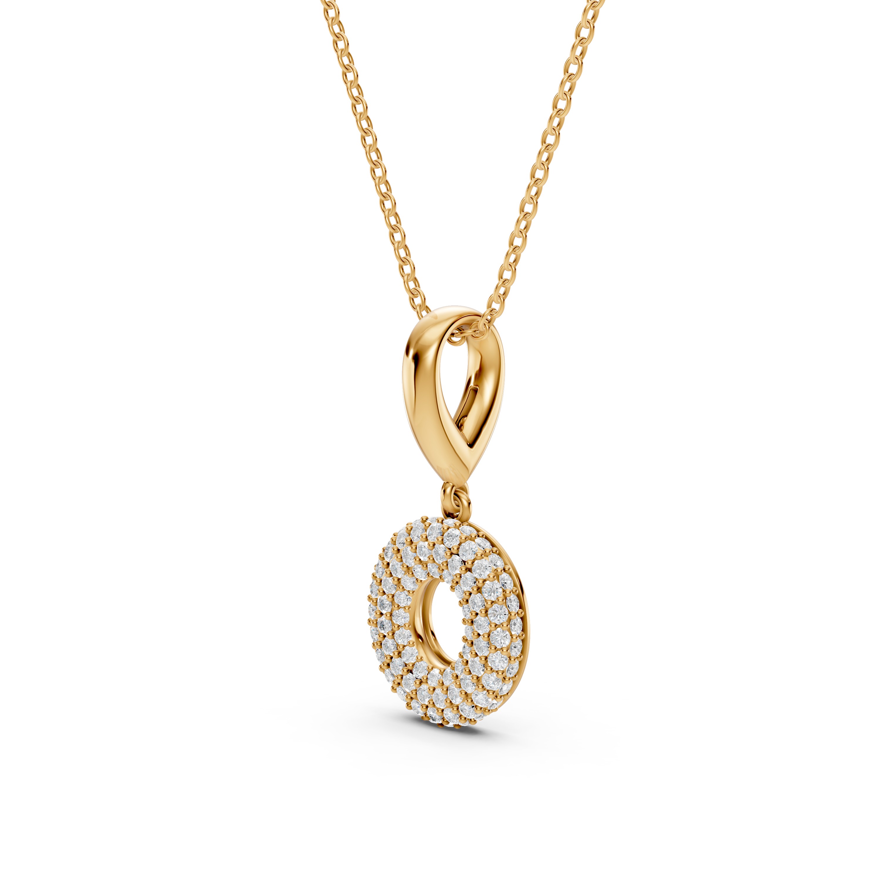 Bubble Pavé Diamond Initial Necklace - O