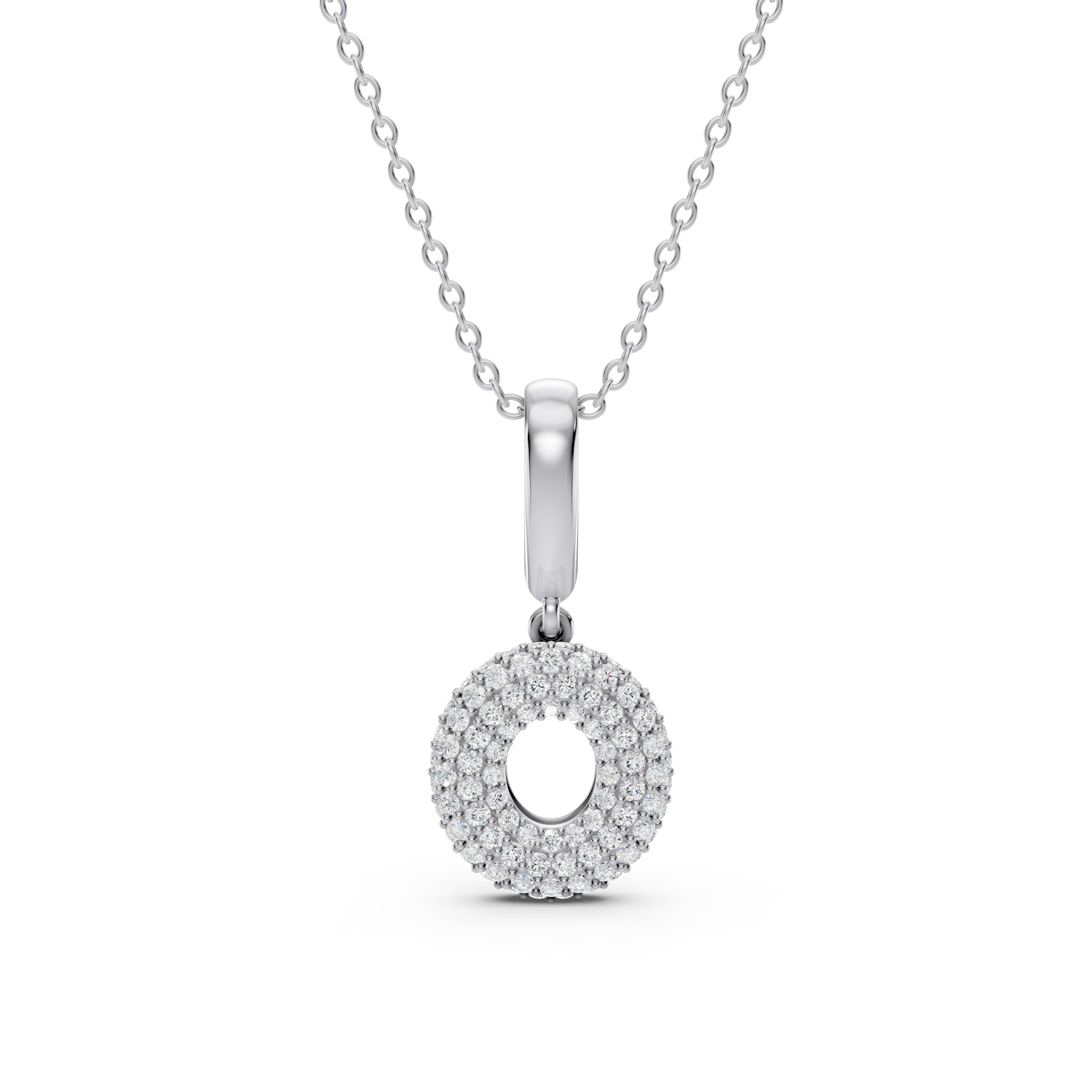 Bubble Pavé Lab Diamond Initial Silver Necklace - O