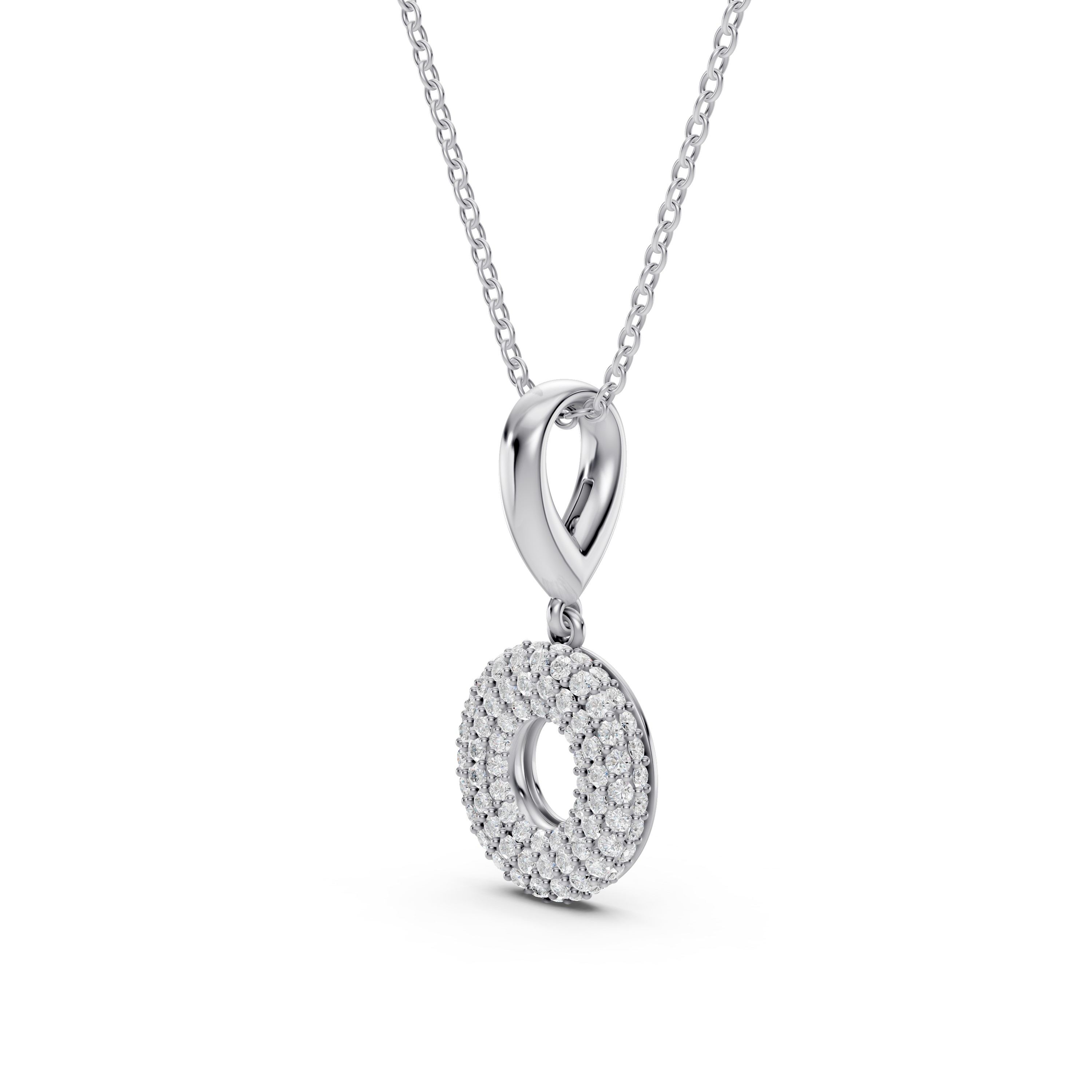 Bubble Pavé Lab Diamond Initial Silver Necklace - O
