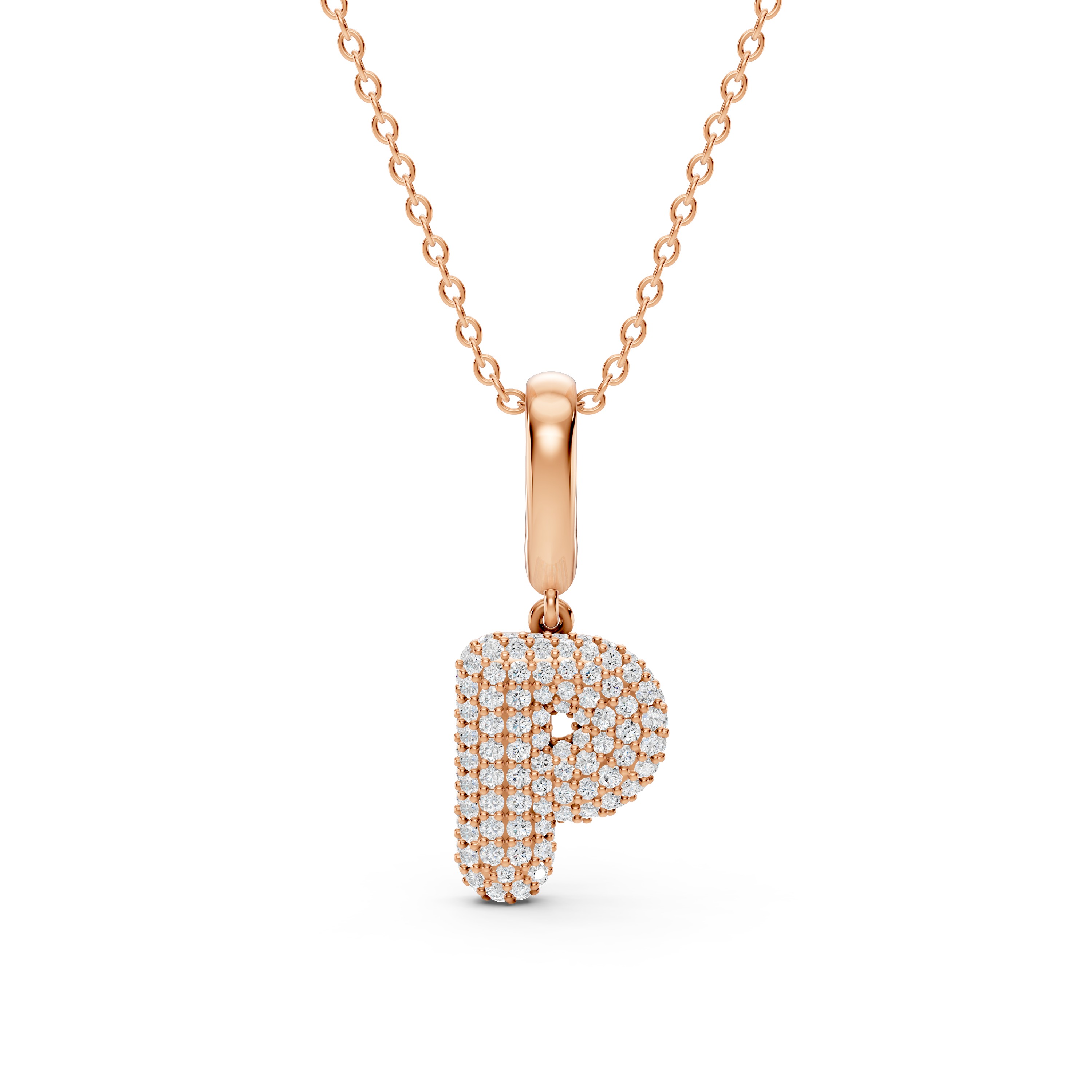 Bubble Pavé Lab Diamond Initial Necklace - P