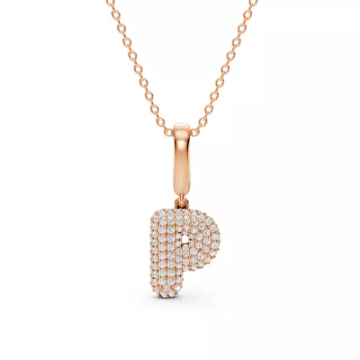 Bubble Pavé Lab Diamond Initial Necklace - P